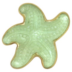 Art Glass Starfish Gilt Metal Signed Brooch