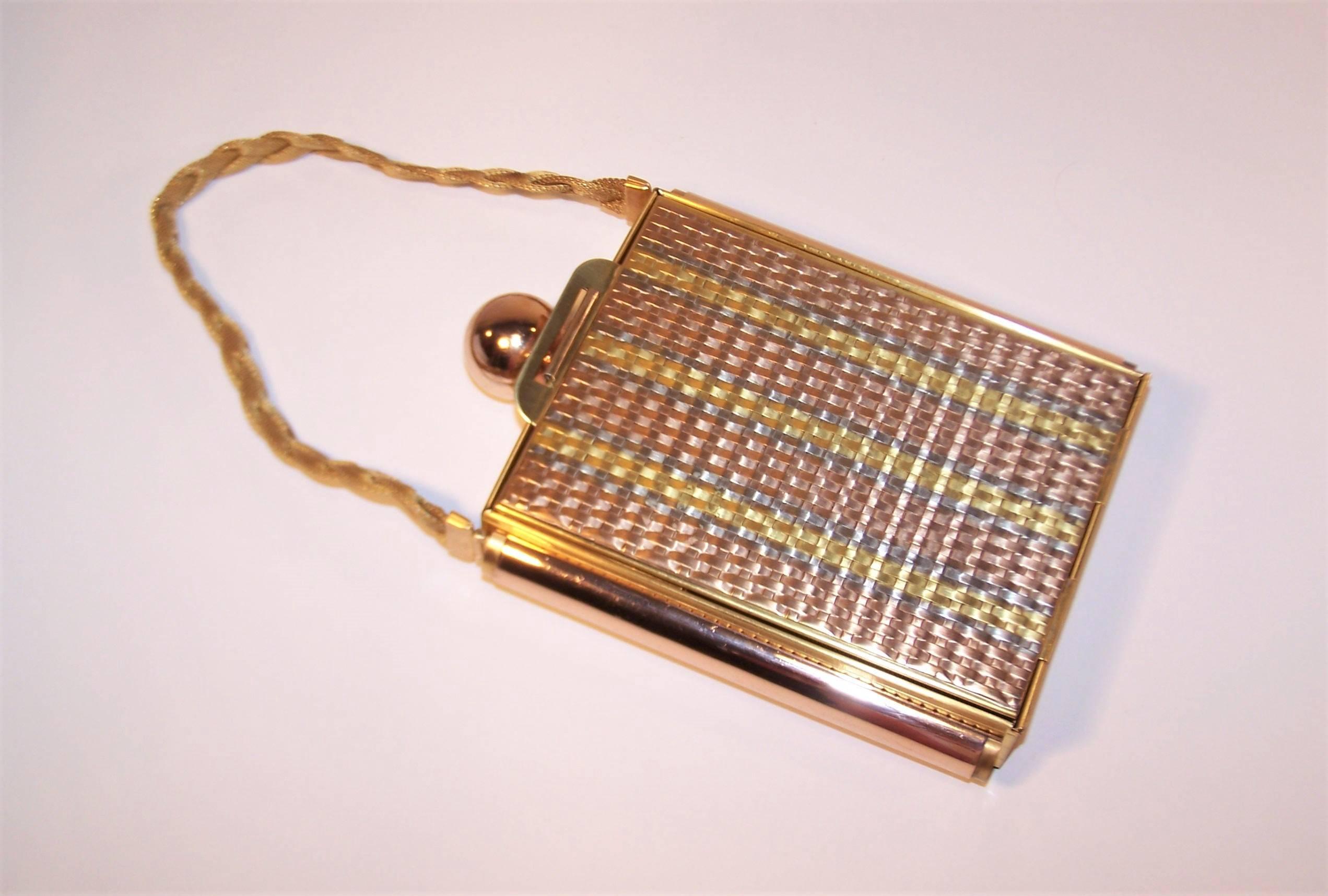 C.1950 Evans Tri Color Metal Powder Compact Handbag 1