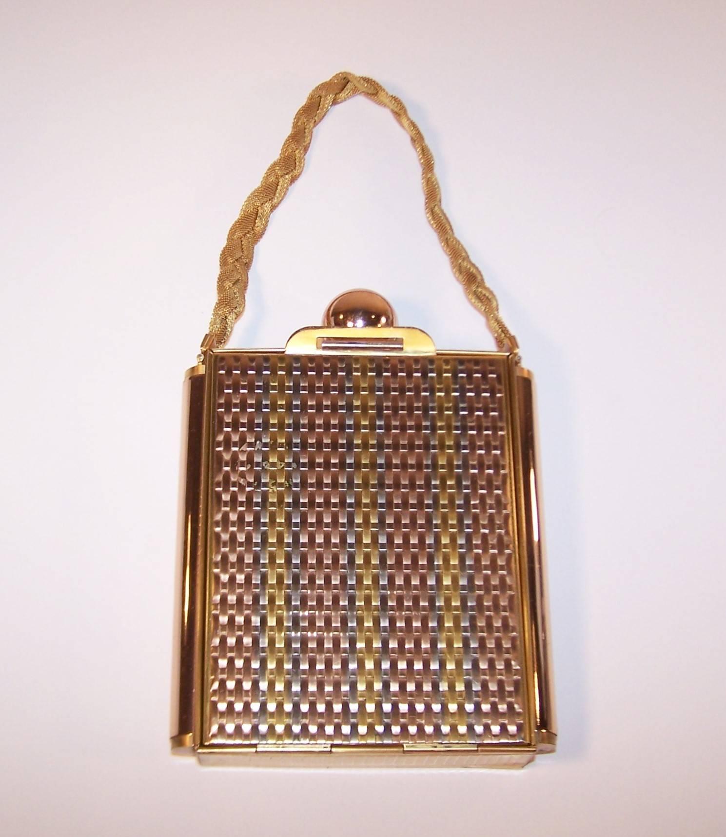 C.1950 Evans Tri Color Metal Powder Compact Handbag 2