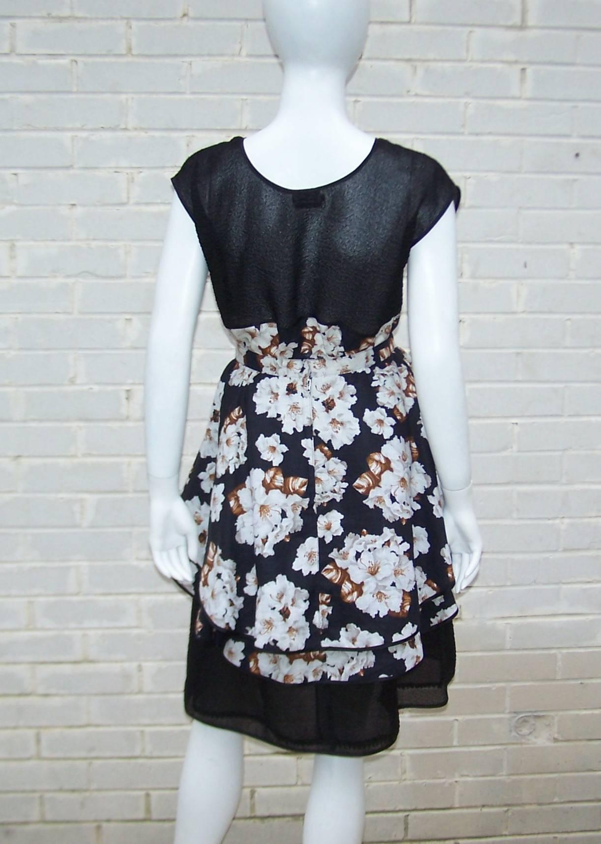 Lovely 1970's Geoffrey Beene Black Floral Two Piece Dress 1