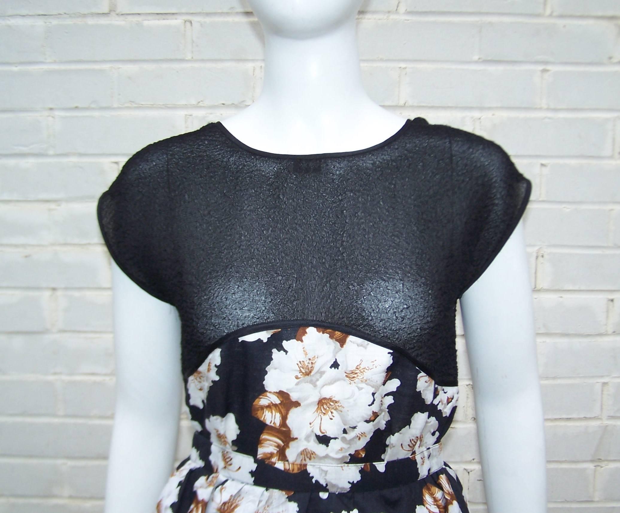 Lovely 1970's Geoffrey Beene Black Floral Two Piece Dress 2
