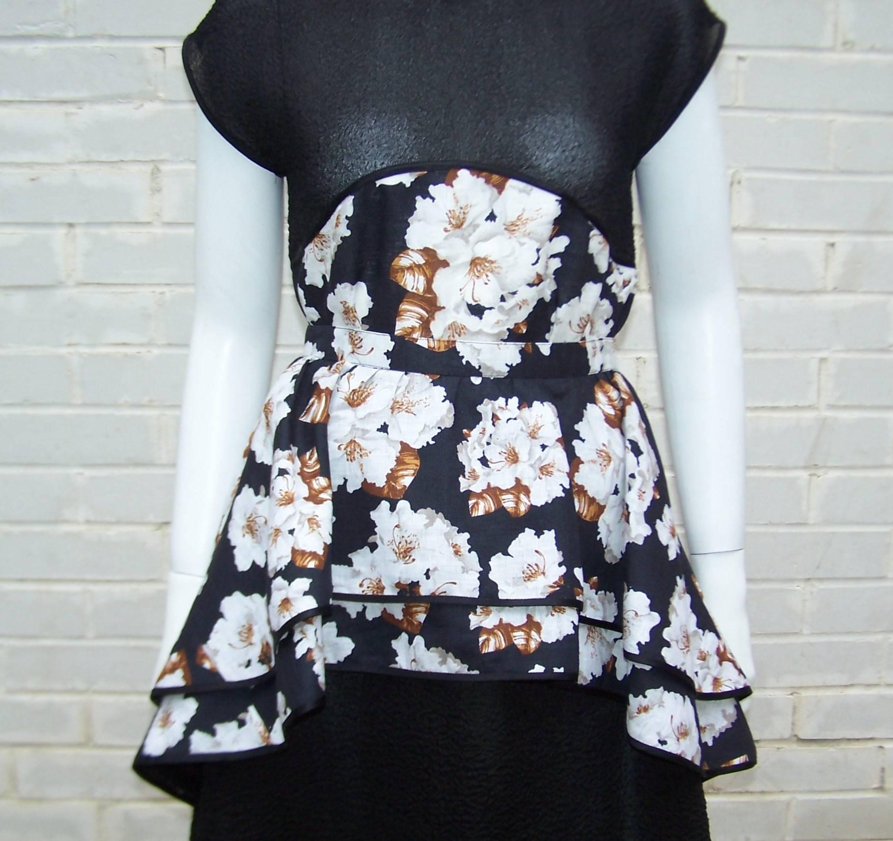 Lovely 1970's Geoffrey Beene Black Floral Two Piece Dress 3