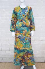 Abstract Impressionist 1970's Goldworm Italian Wool Knit Maxi Dress