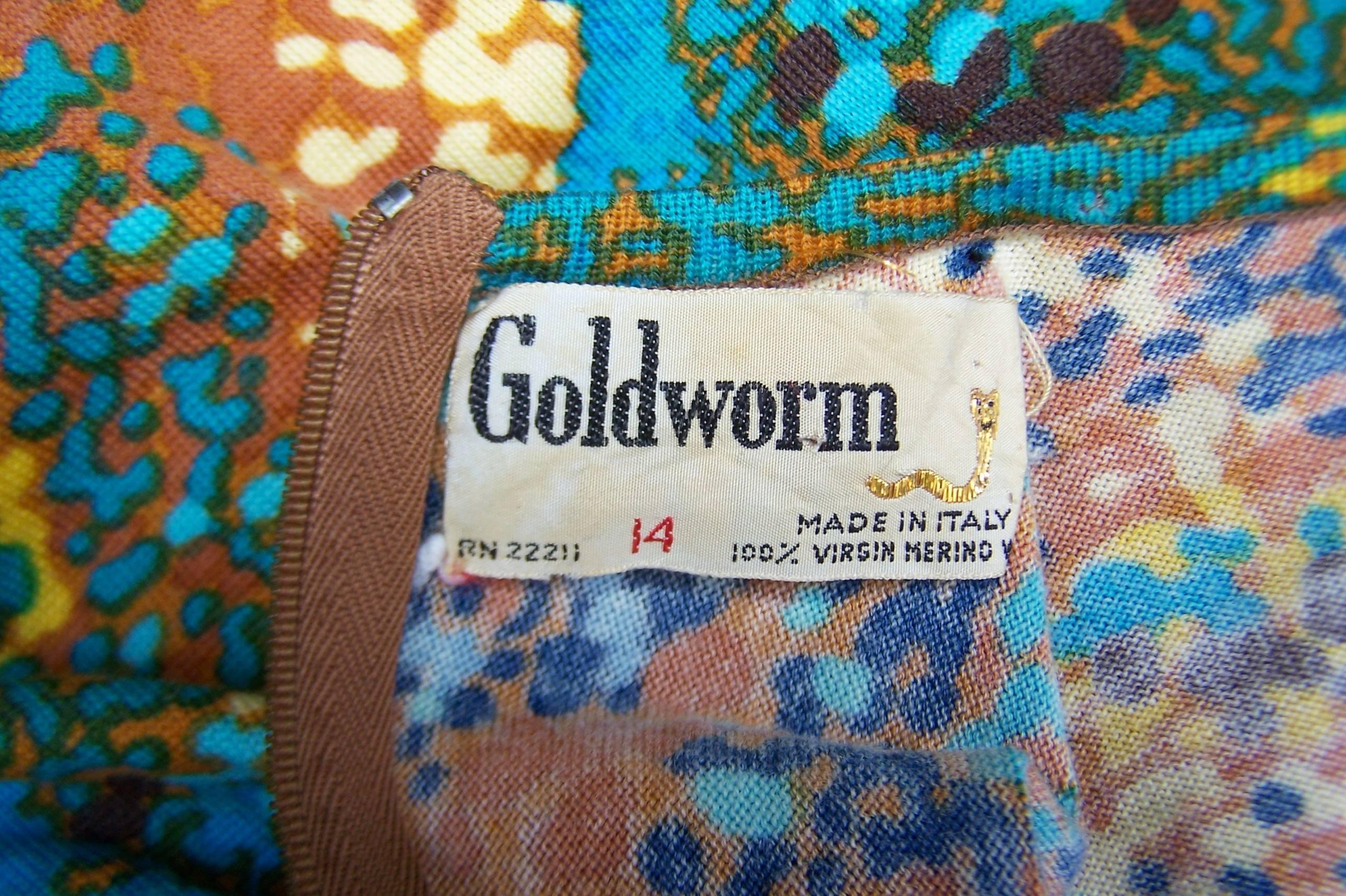 Abstract Impressionist 1970's Goldworm Italian Wool Knit Maxi Dress 6