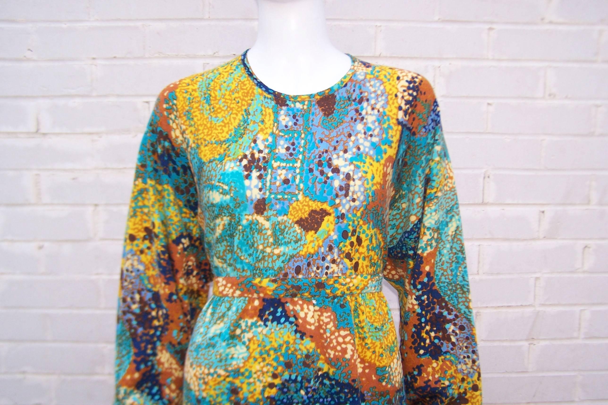 Abstract Impressionist 1970's Goldworm Italian Wool Knit Maxi Dress 4