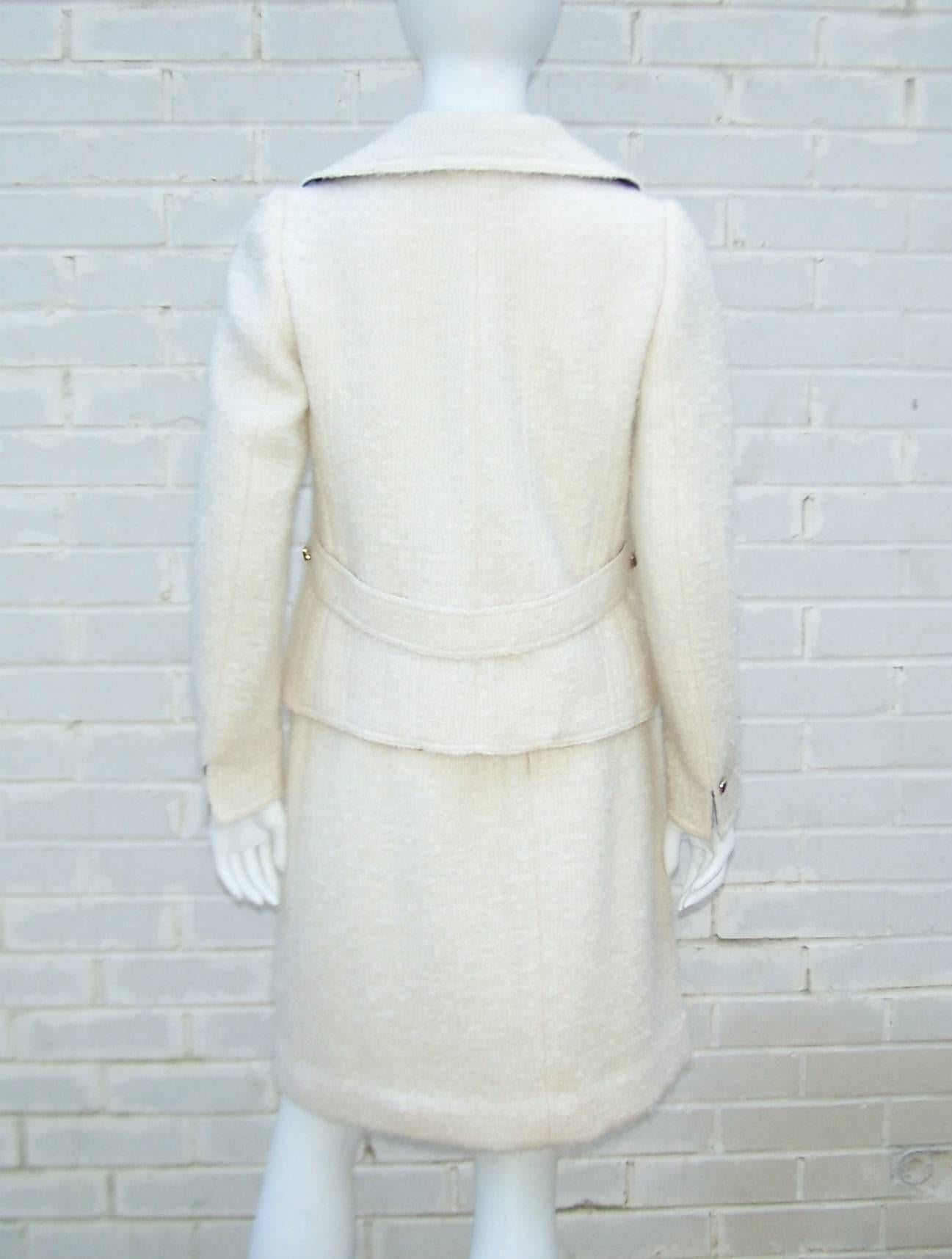 Women's Nautically Inspired 1970's Neiman Marcus Blue & White French Wool Boucle Suit