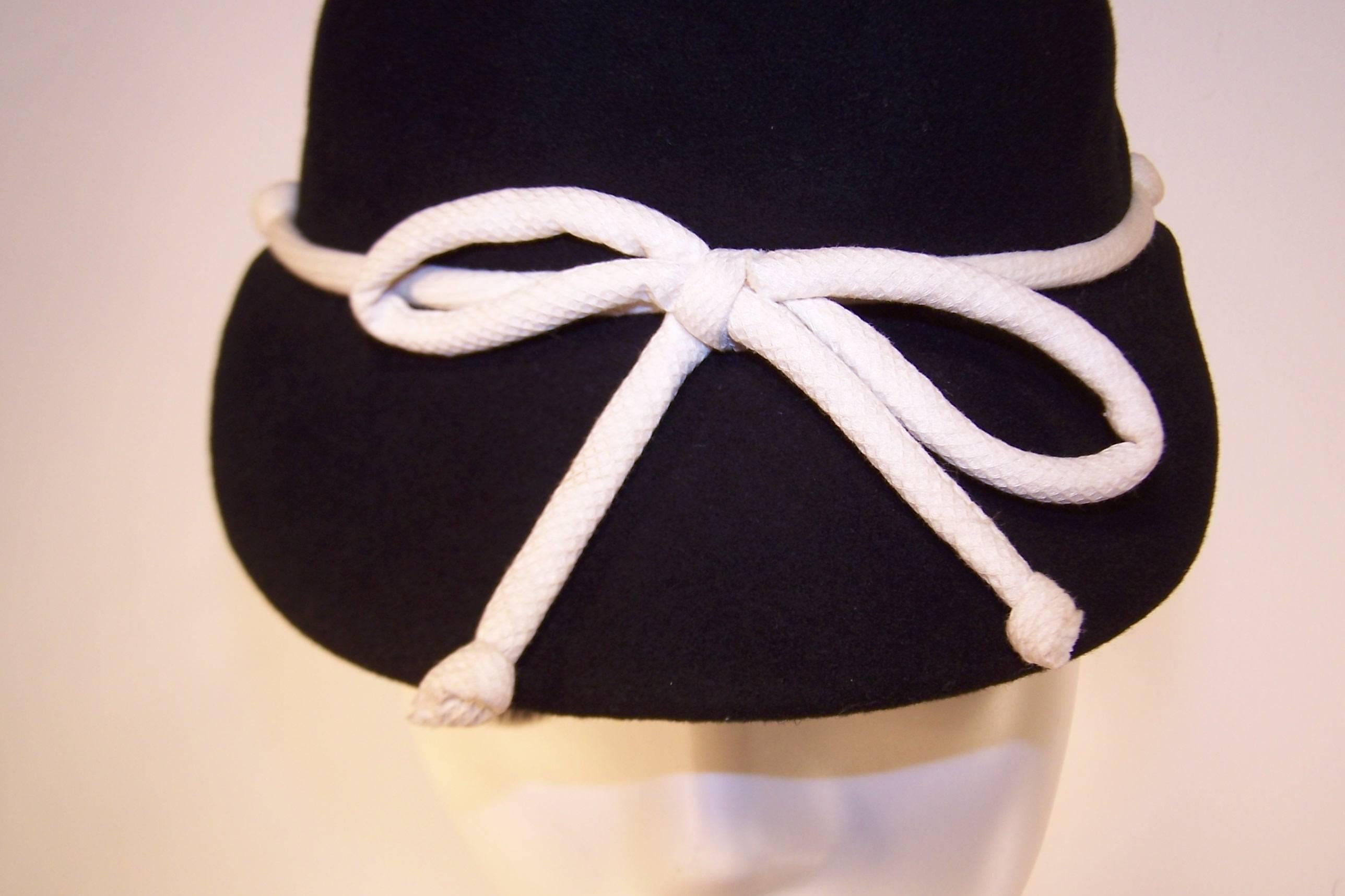 Women's C.1960 Henry Pollak Black Wool & White Pique Cap Style Hat