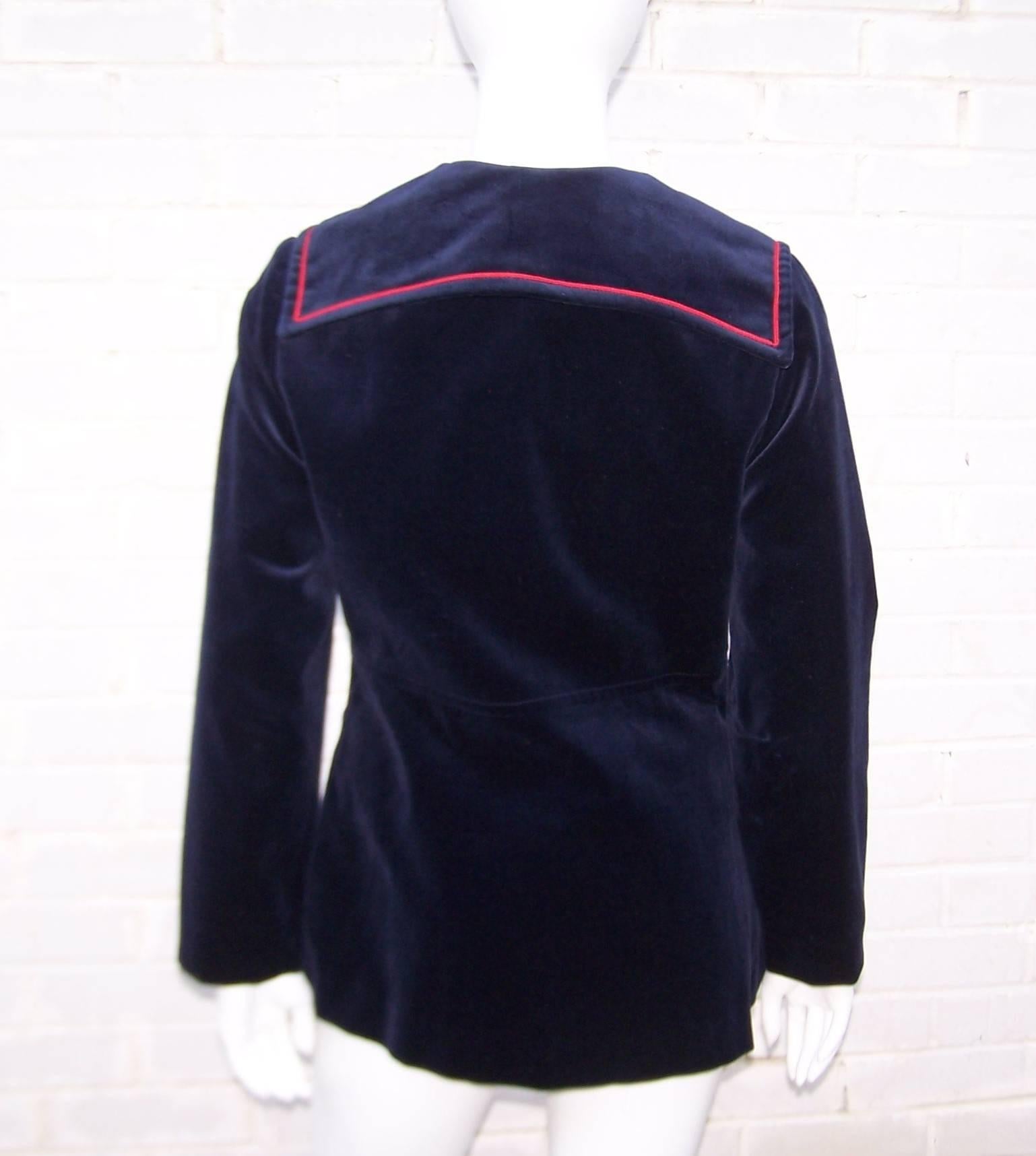 1960's Blue Velveteen Sailor Jacket With Red Trim 1