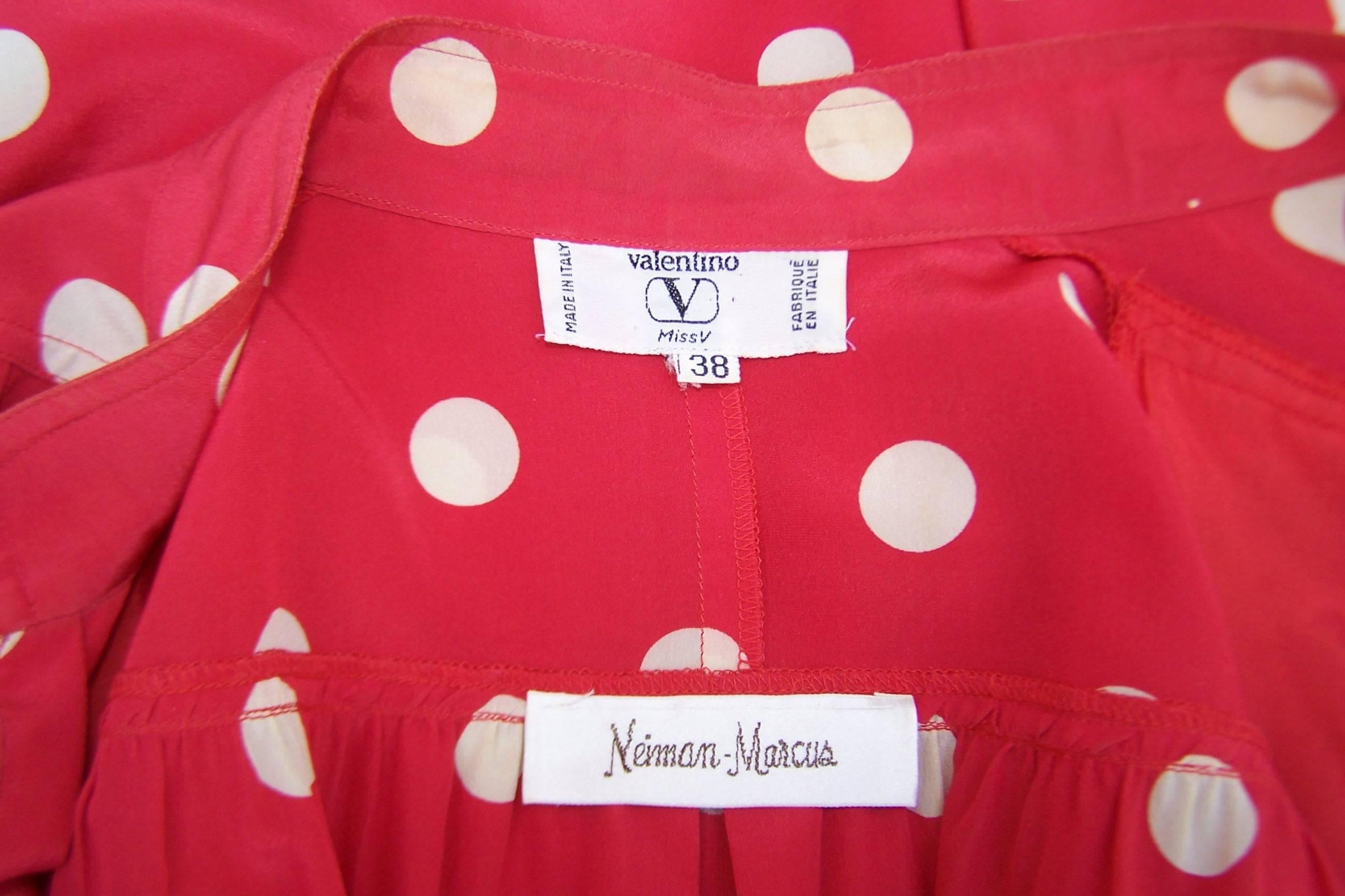 1980's Valentino Silk Red & White Polka Dot Blouse 3