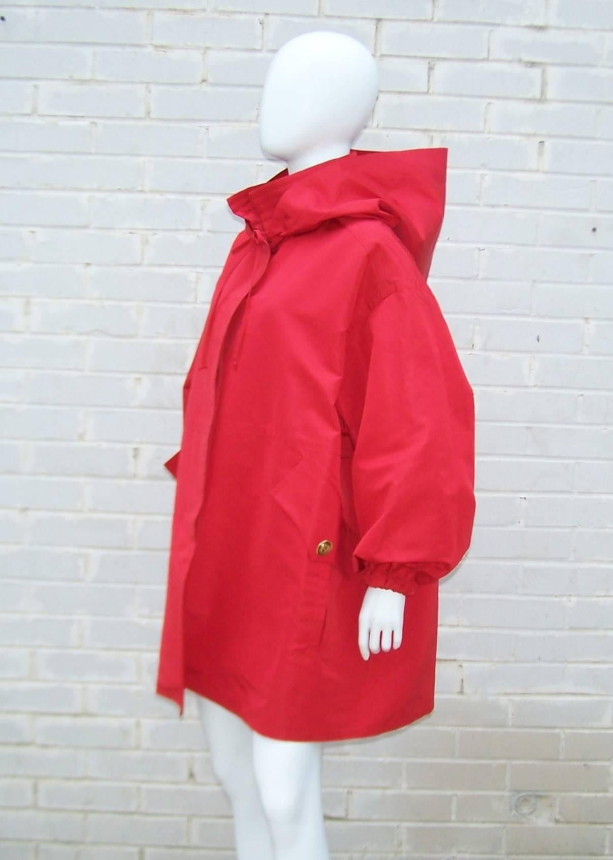Glam C.1990 Christian LaCroix Red Silk Faille Wind Breaker Jacket In Excellent Condition In Atlanta, GA