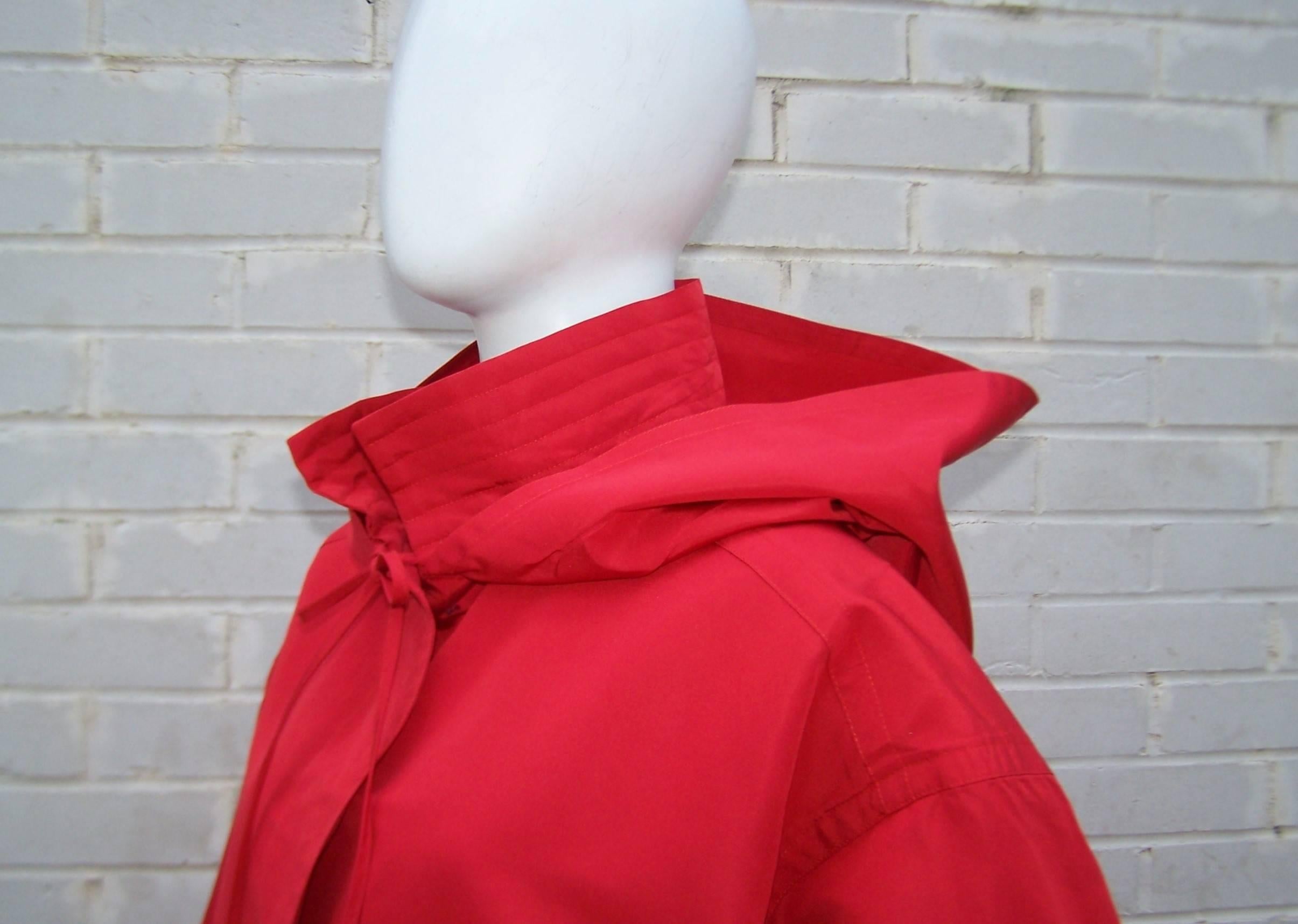 Women's Glam C.1990 Christian LaCroix Red Silk Faille Wind Breaker Jacket