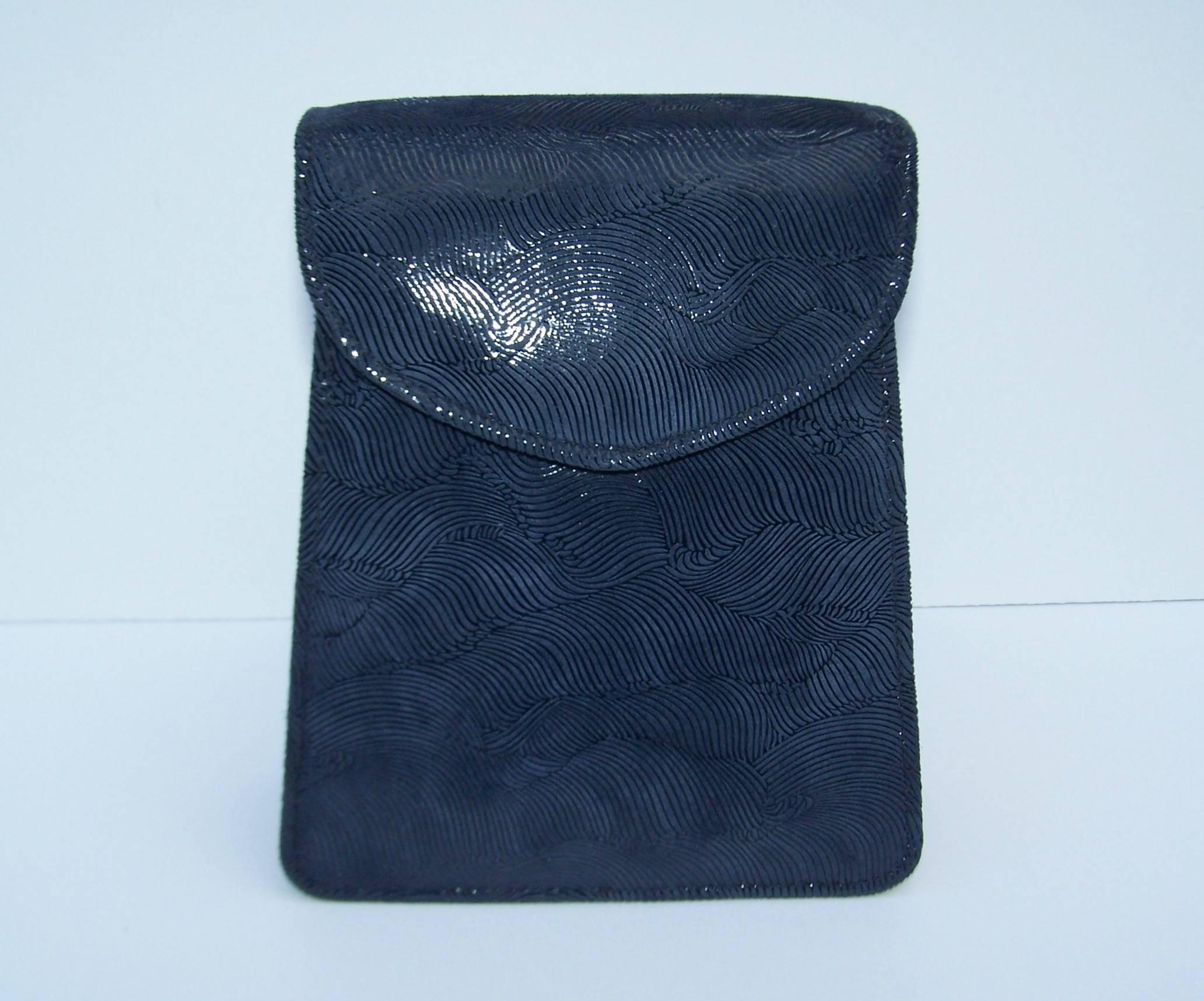 Women's Textural C.1990 Michelle LaLonde Suede Leather Navy Blue Handbag