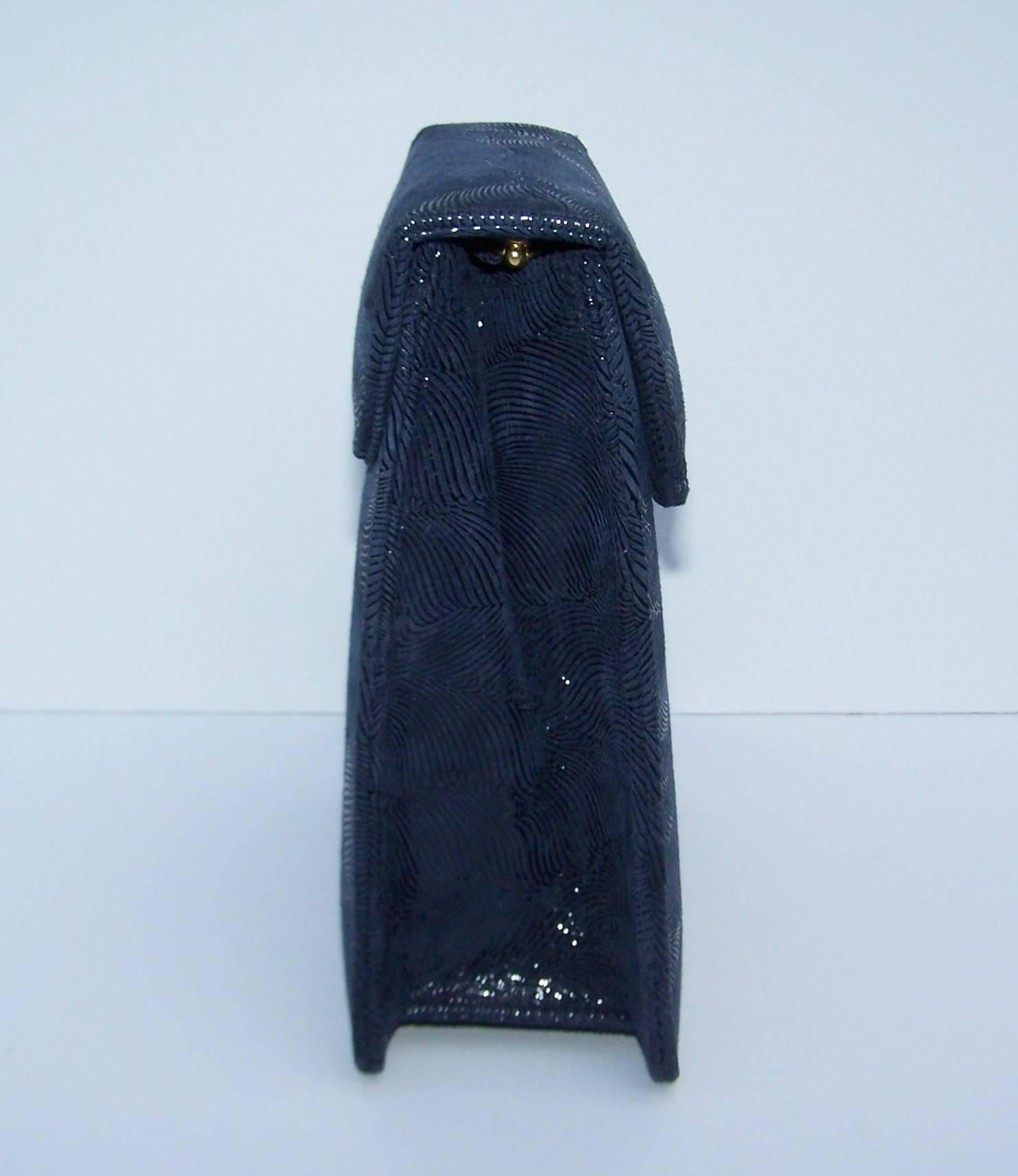 Textural C.1990 Michelle LaLonde Suede Leather Navy Blue Handbag 1