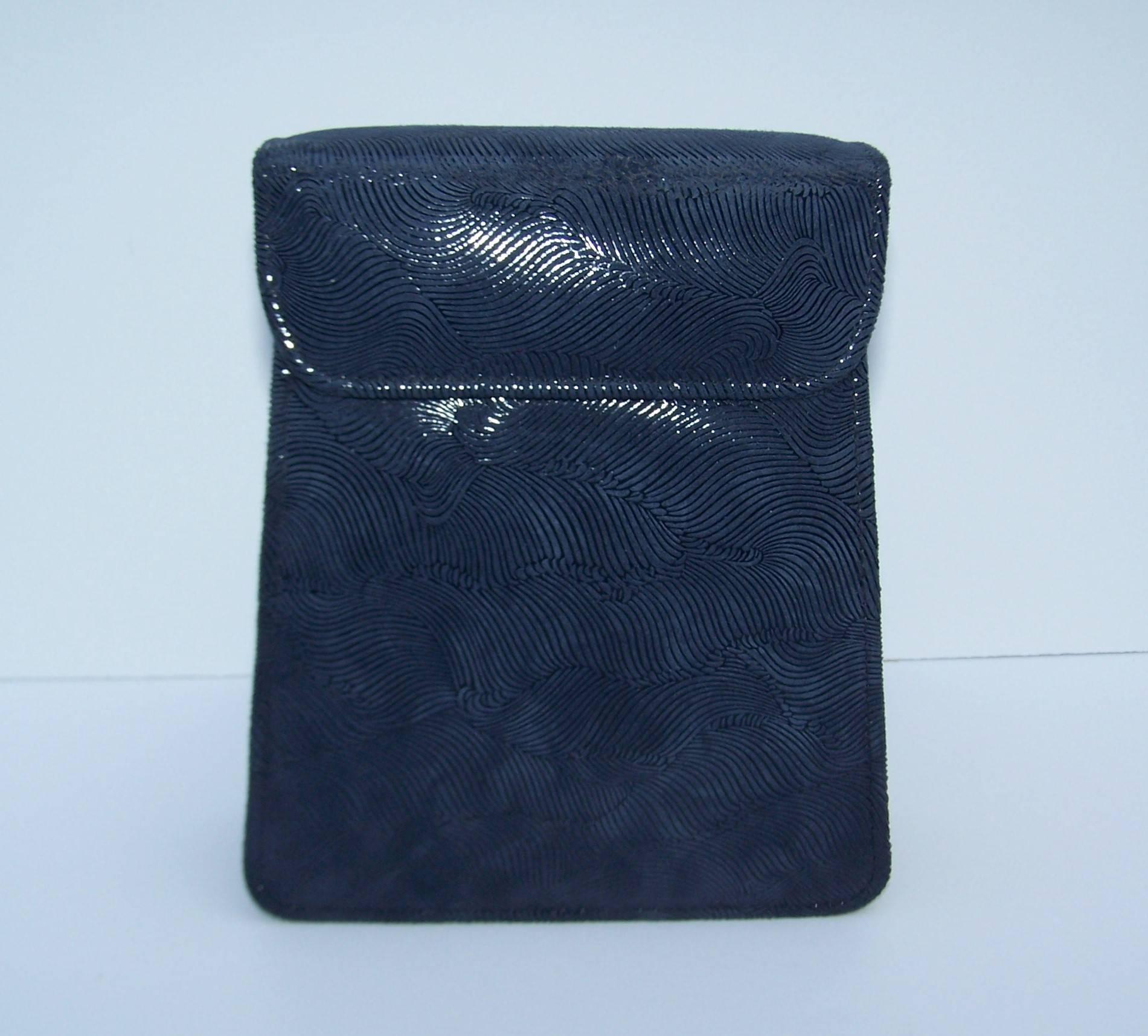 Textural C.1990 Michelle LaLonde Suede Leather Navy Blue Handbag 2