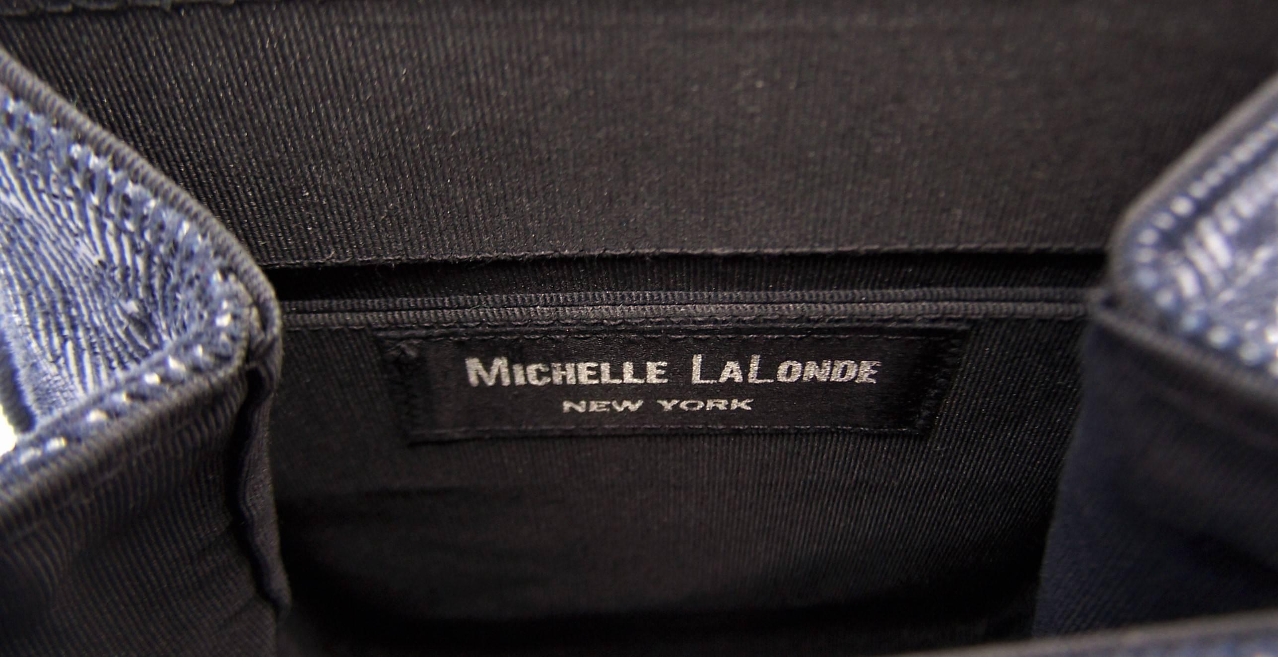 Textural C.1990 Michelle LaLonde Suede Leather Navy Blue Handbag 3