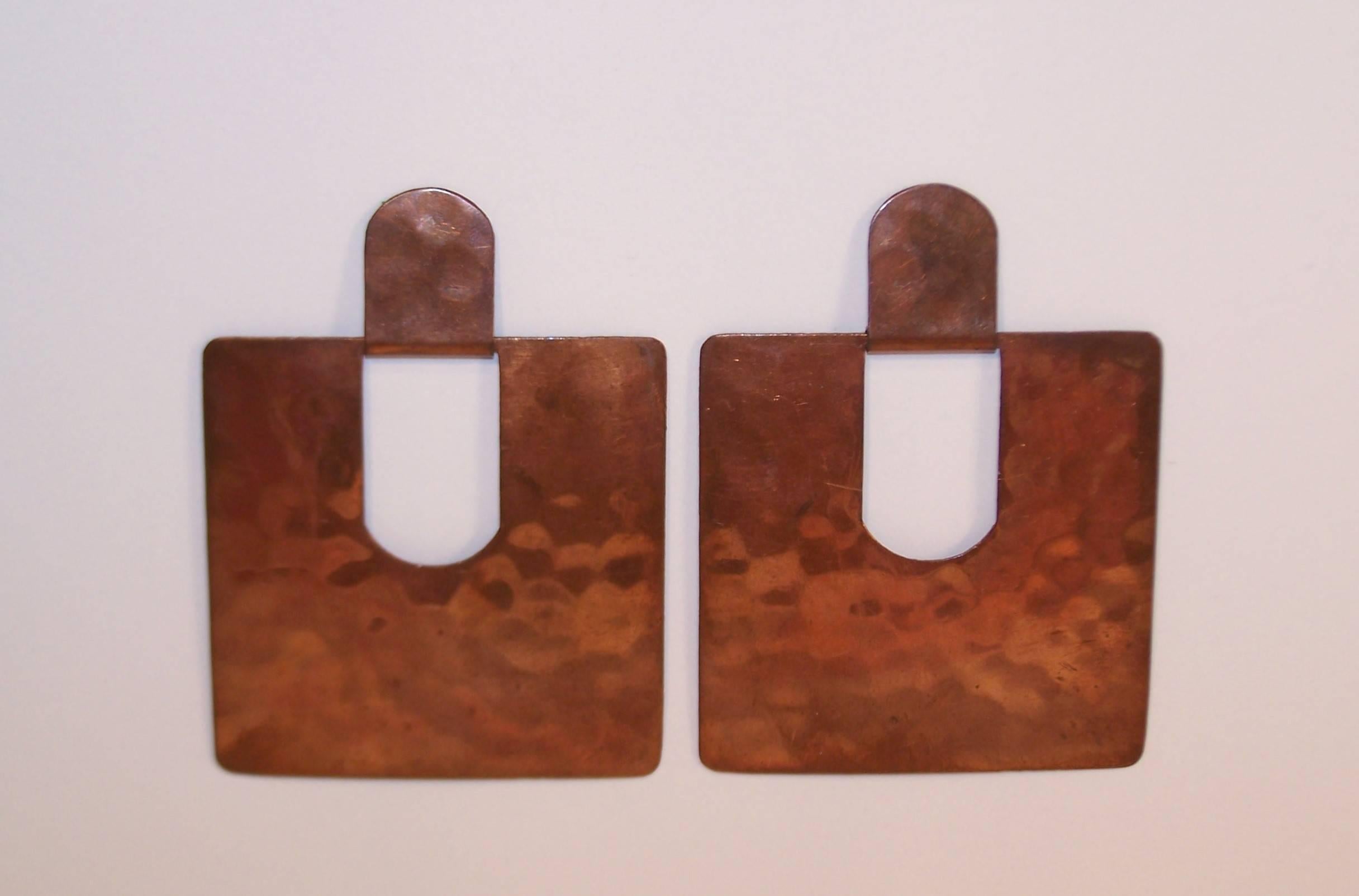 Women's Modernist 1970's Large Handmade Copper Door Knocker Pierced Earrings