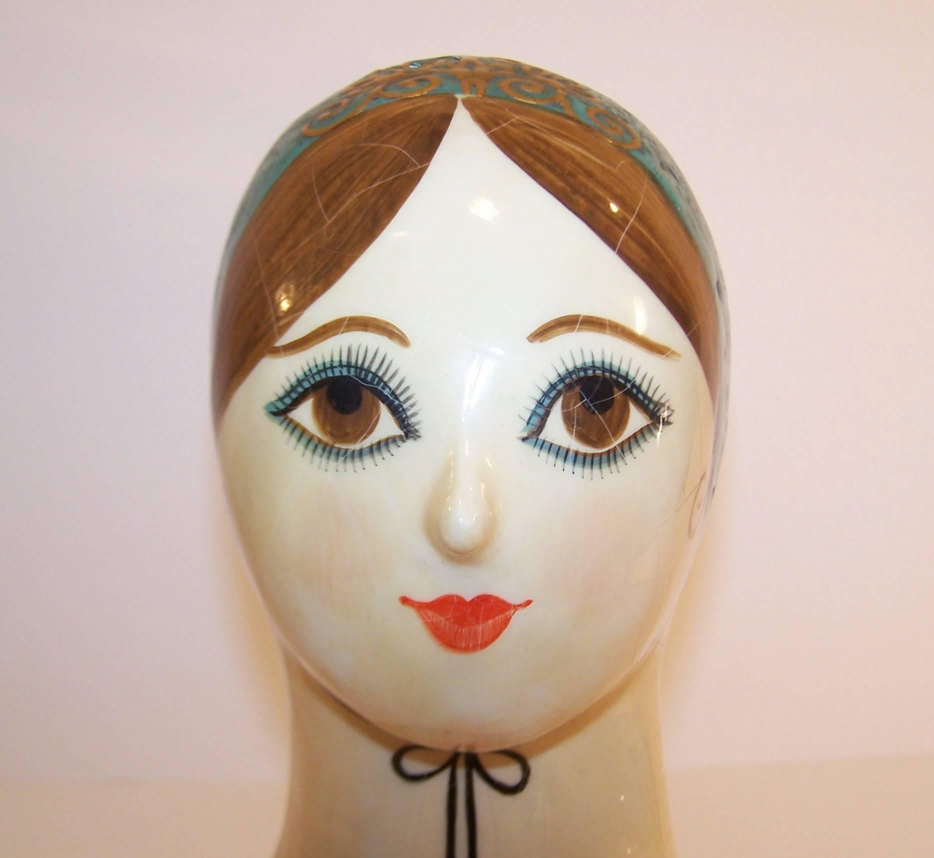 Beige Whimsical C.1960 Gemma Taccogna Papier Mache Folk Art Head