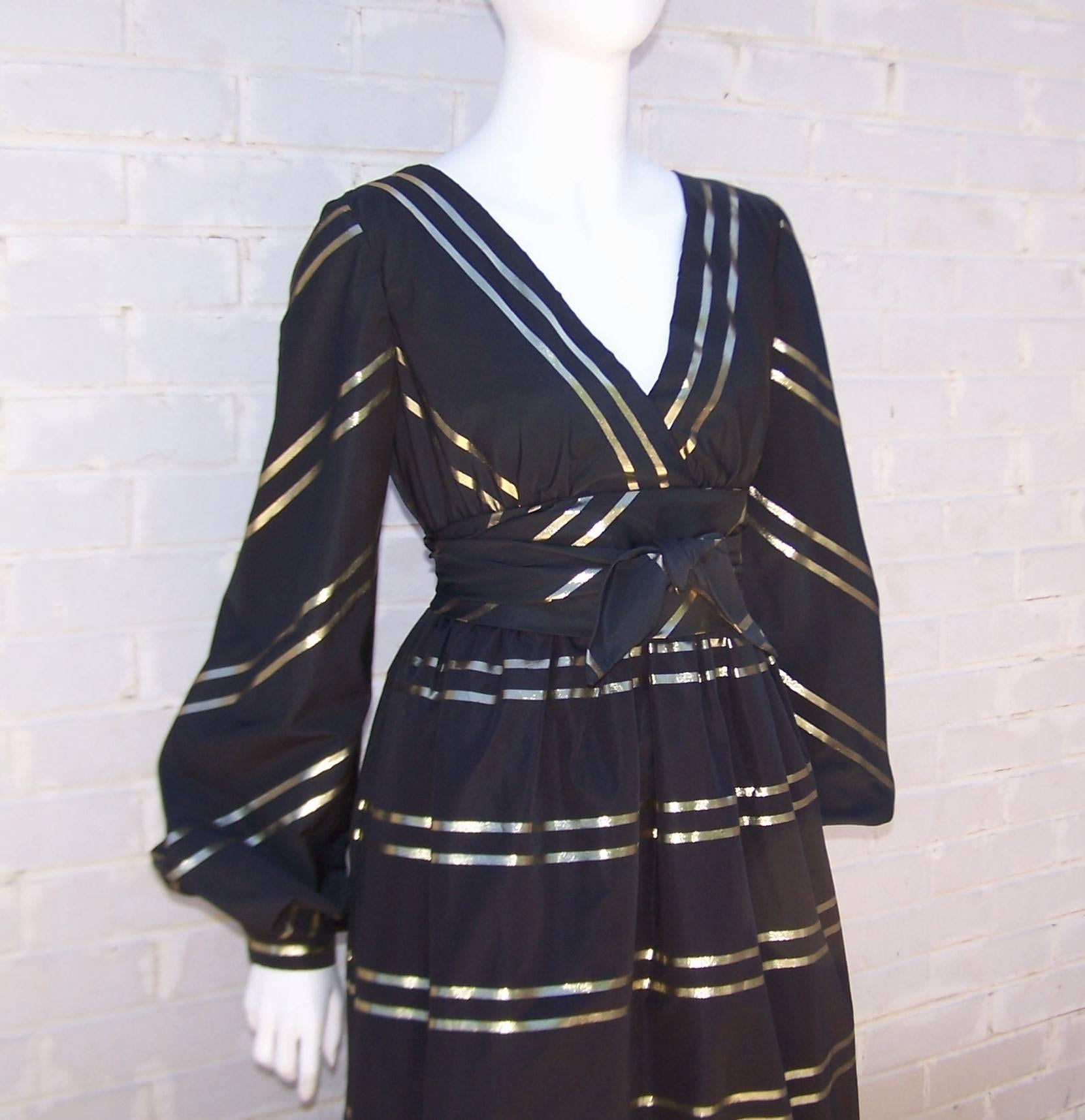 Fabulous 1960's Kiki Hart Black & Gold Taffeta Dress 1