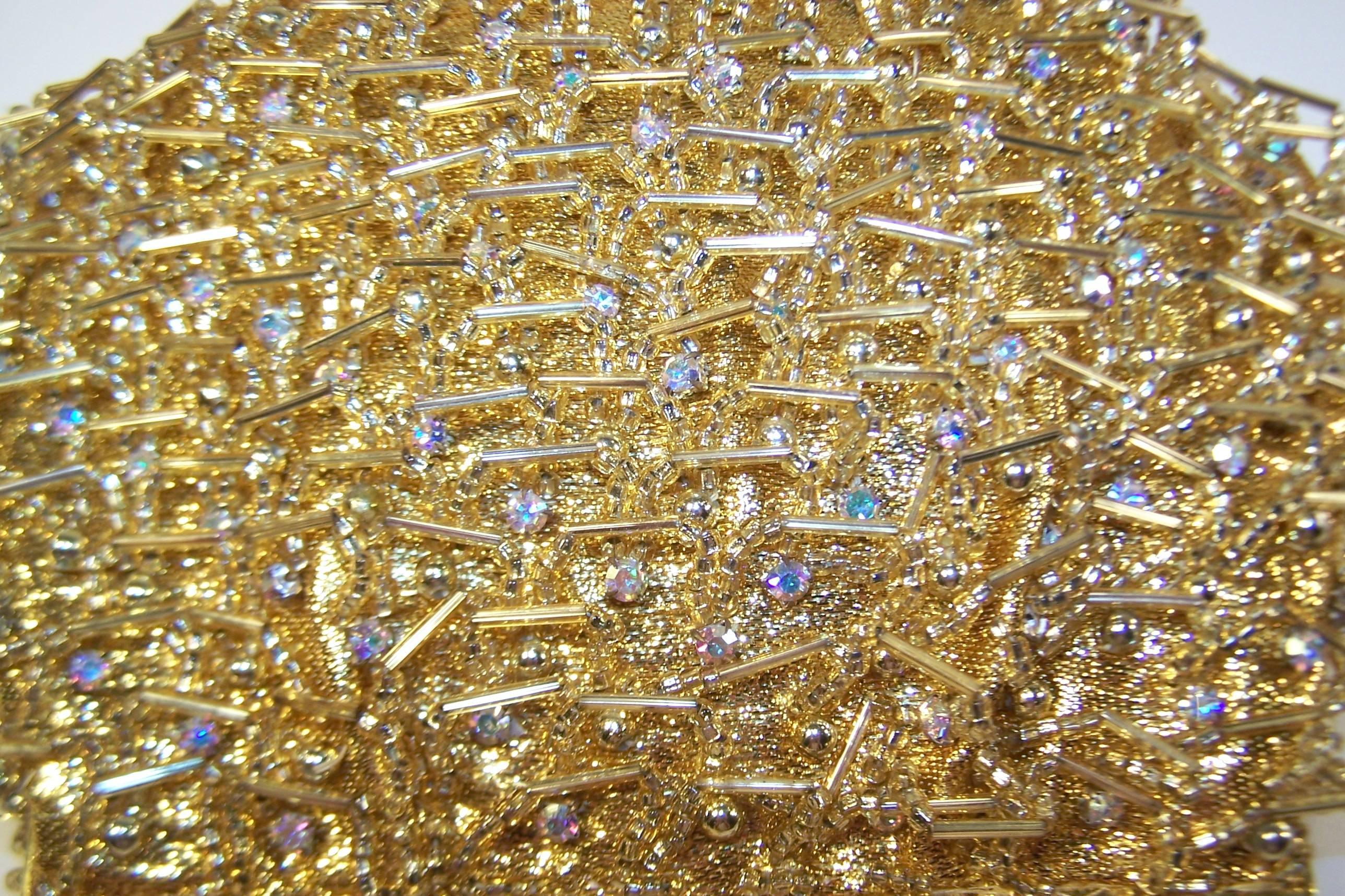 1960's Magid Gold Beaded & Rhinestone Embellished Evening Handbag 3