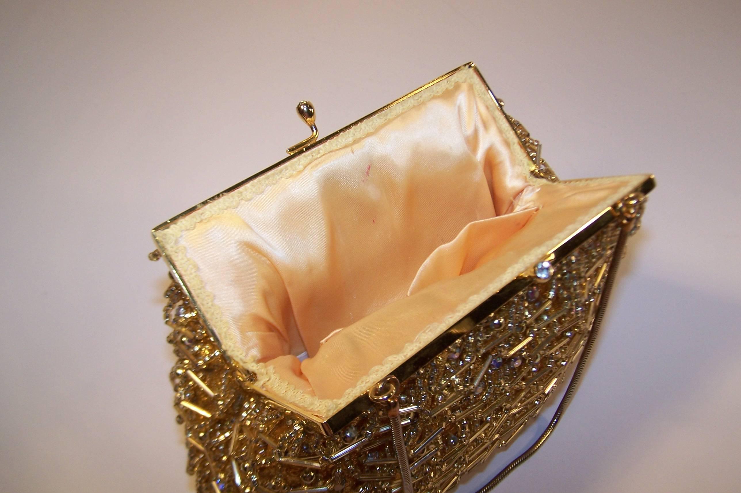 1960's Magid Gold Beaded & Rhinestone Embellished Evening Handbag 4