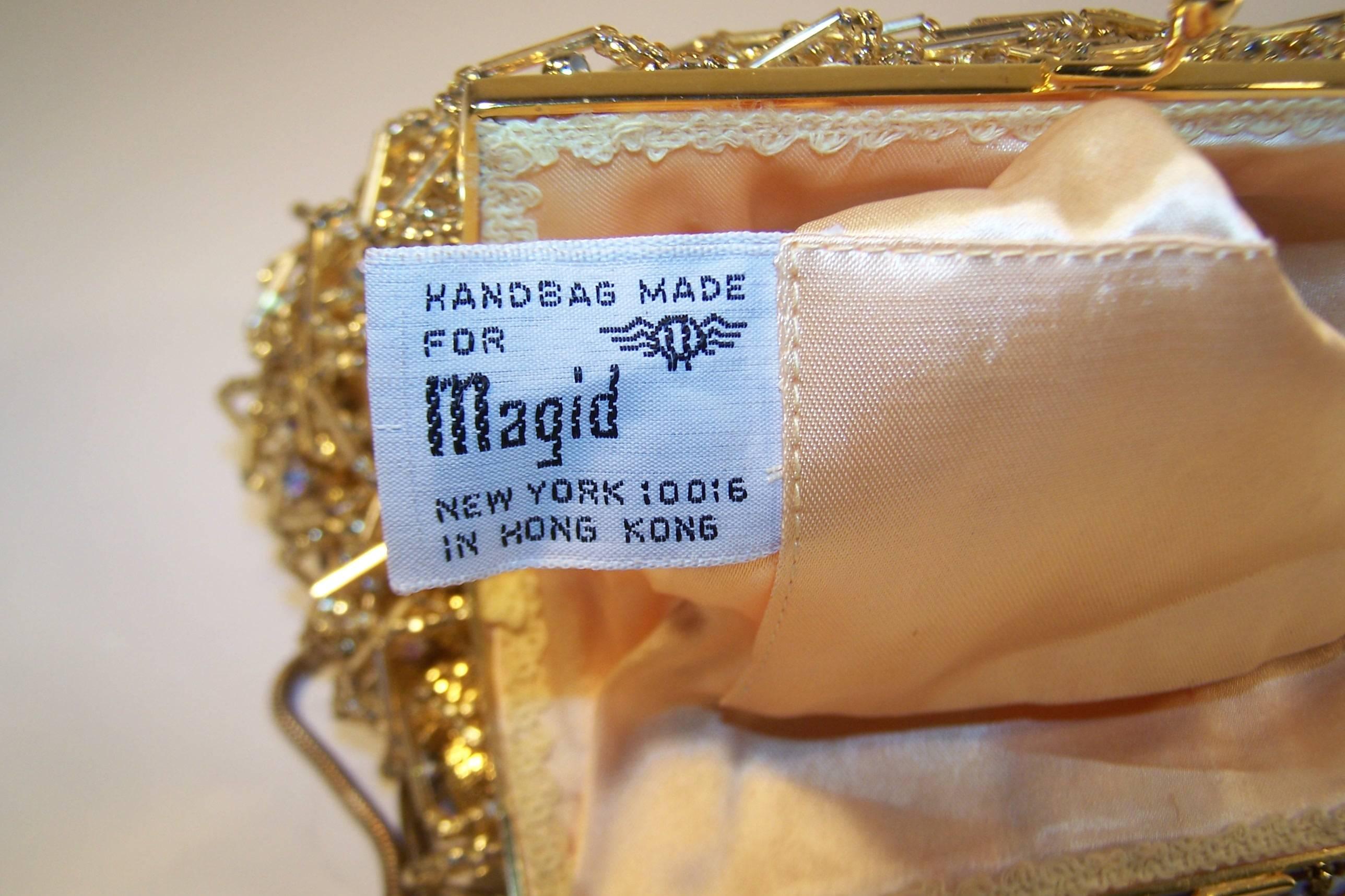 1960's Magid Gold Beaded & Rhinestone Embellished Evening Handbag 5