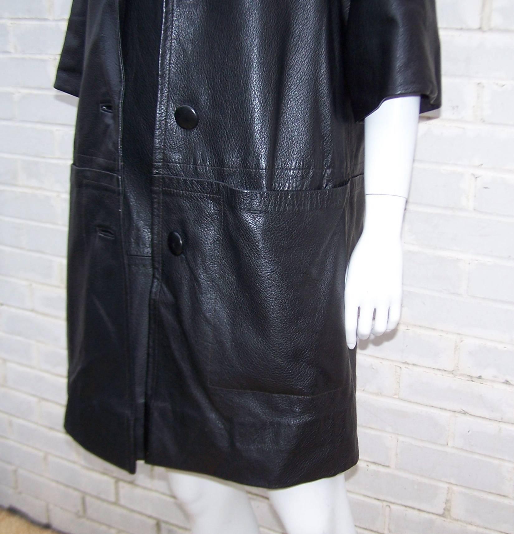 Women's Mod 1960's Black Leather Dress & Jacket