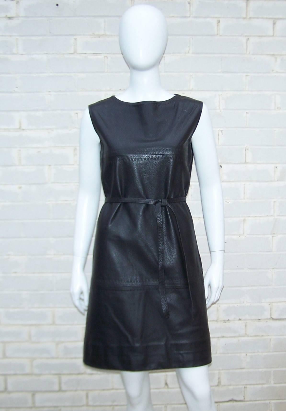 Mod 1960's Black Leather Dress & Jacket 3