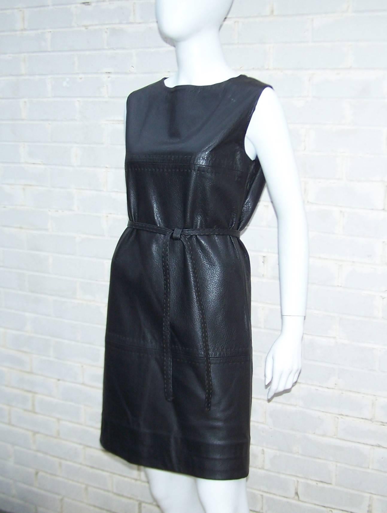 Mod 1960's Black Leather Dress & Jacket 4