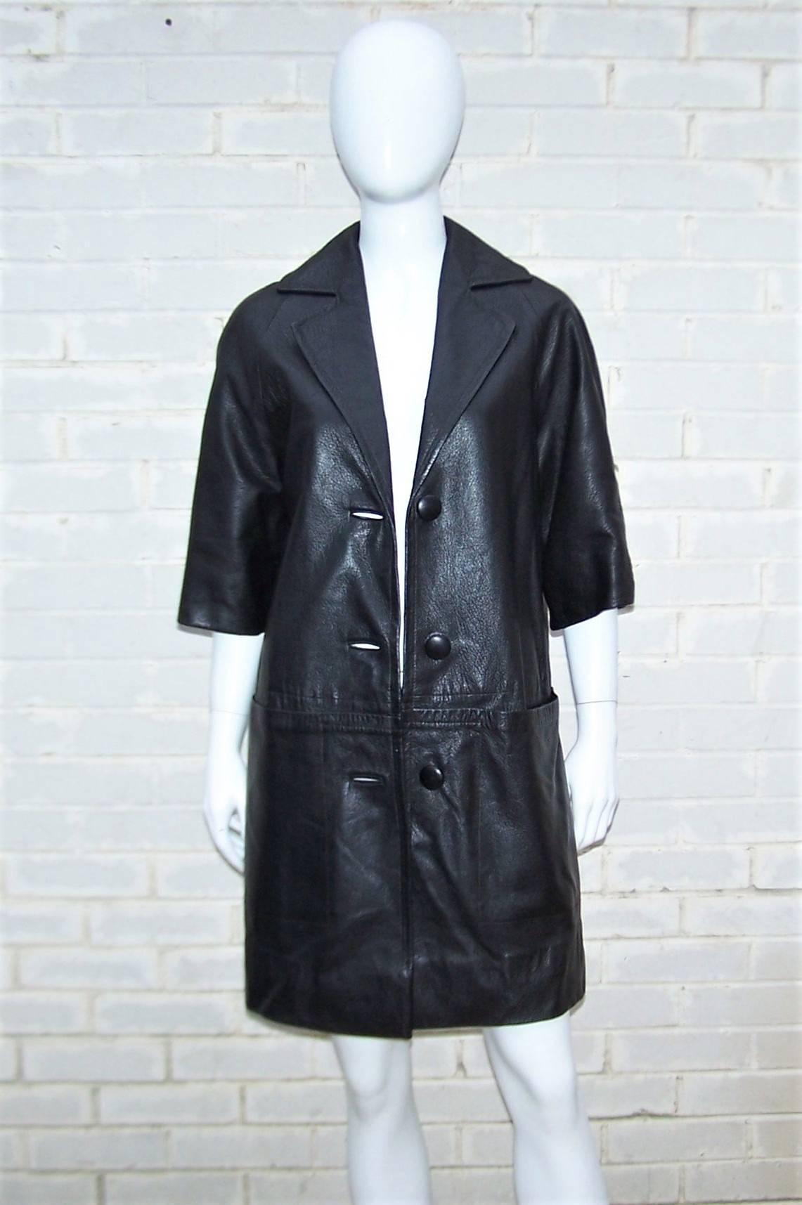 Mod 1960's Black Leather Dress & Jacket 5
