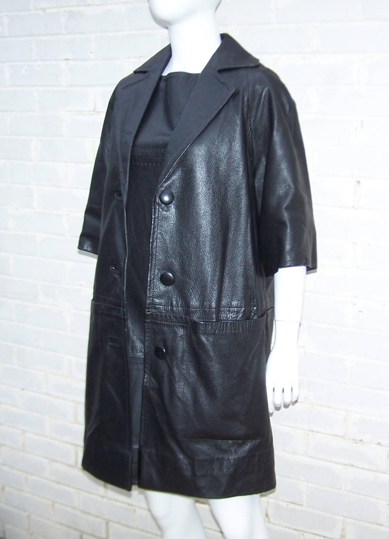 Mod 1960's Black Leather Dress & Jacket In Excellent Condition In Atlanta, GA