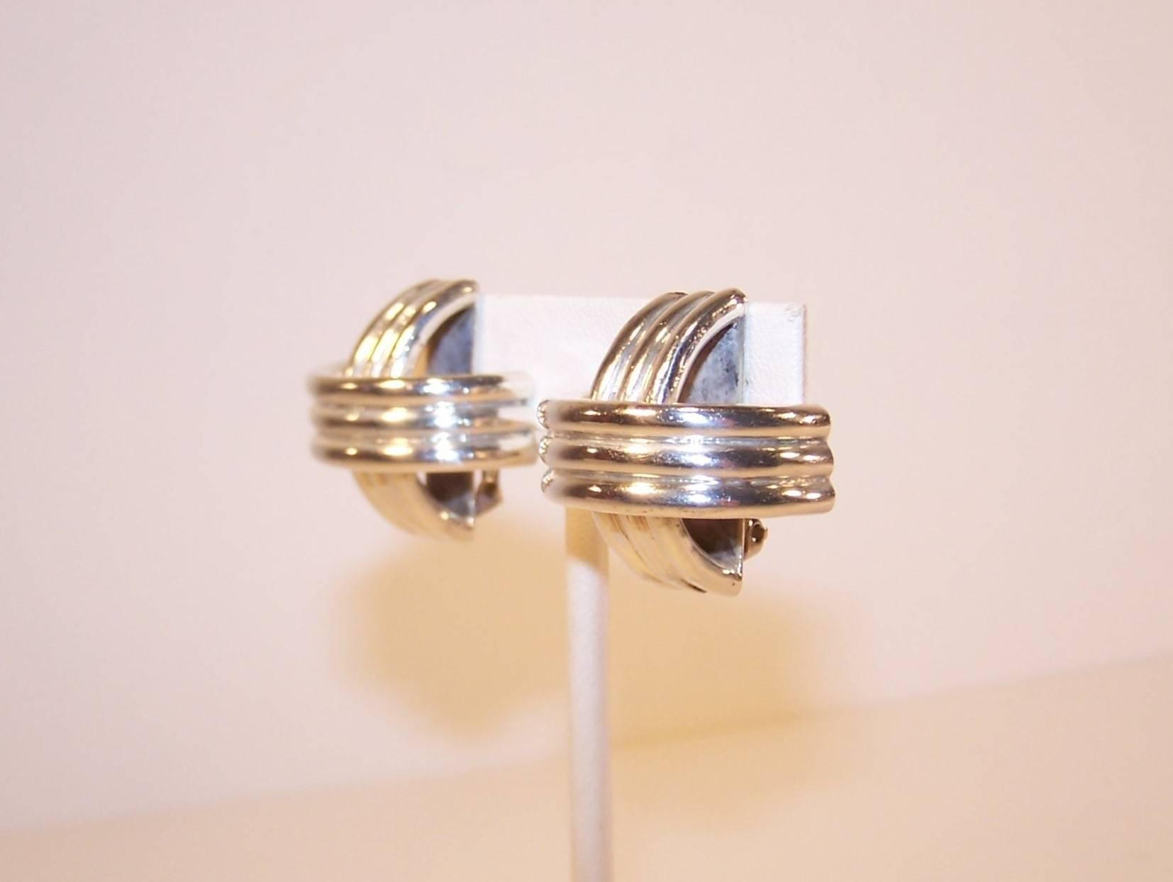 Modernist 1980's Ture Designs Sterling Silver Clip On Earrings 1