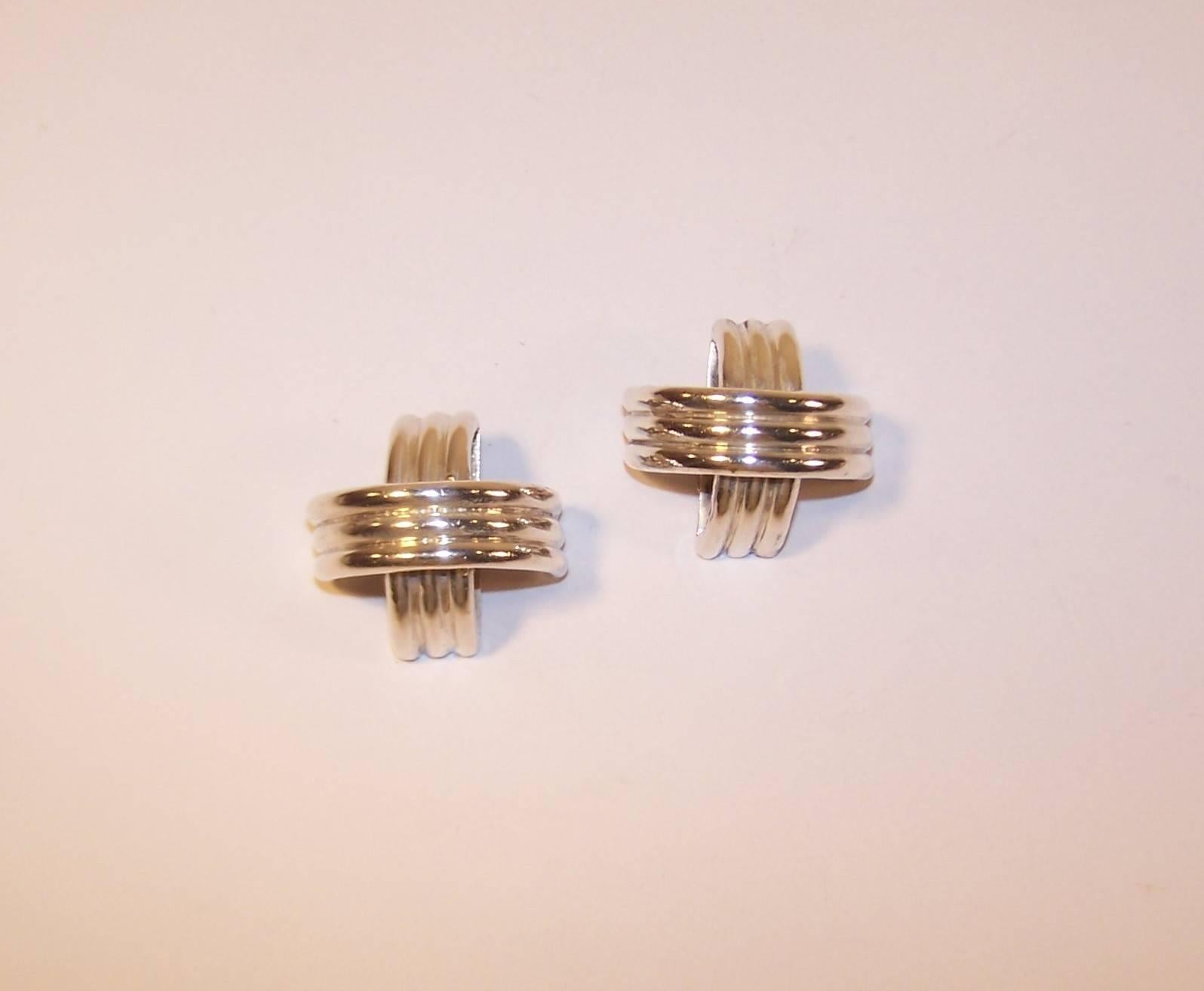 Modernist 1980's Ture Designs Sterling Silver Clip On Earrings 4