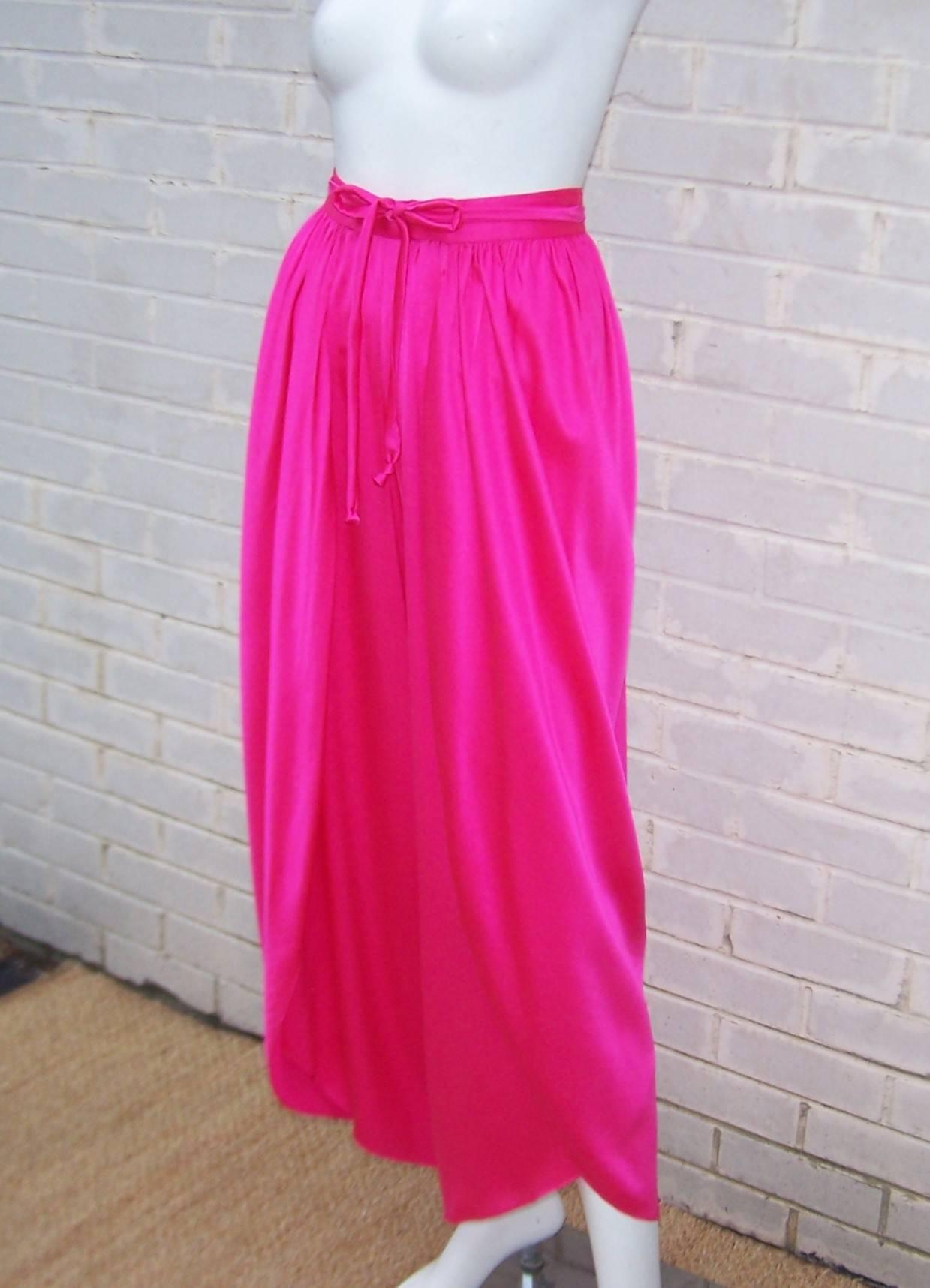 1970's Hot Pink Silk Charmeuse Wrap Harem Pants In Excellent Condition In Atlanta, GA