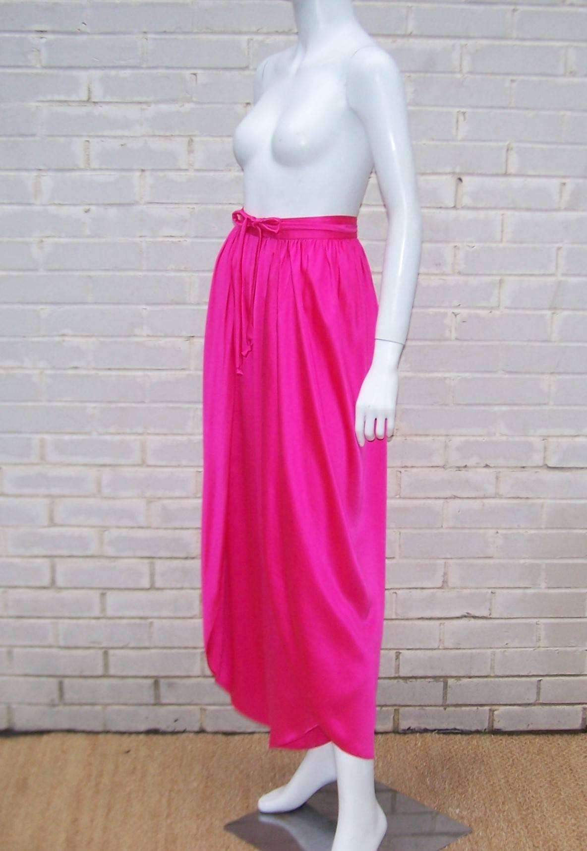 Women's 1970's Hot Pink Silk Charmeuse Wrap Harem Pants