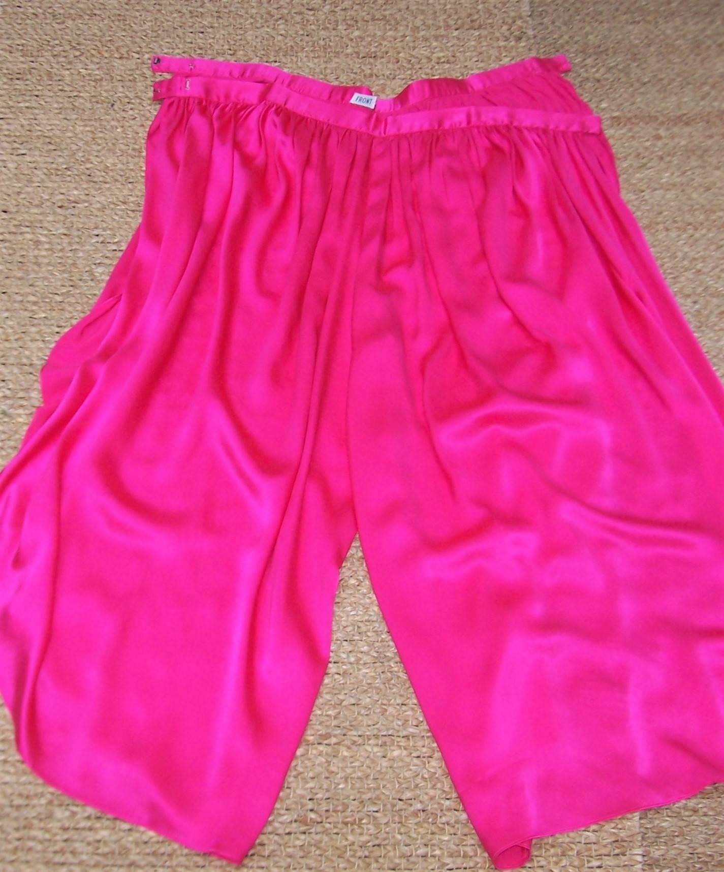 1970's Hot Pink Silk Charmeuse Wrap Harem Pants 4