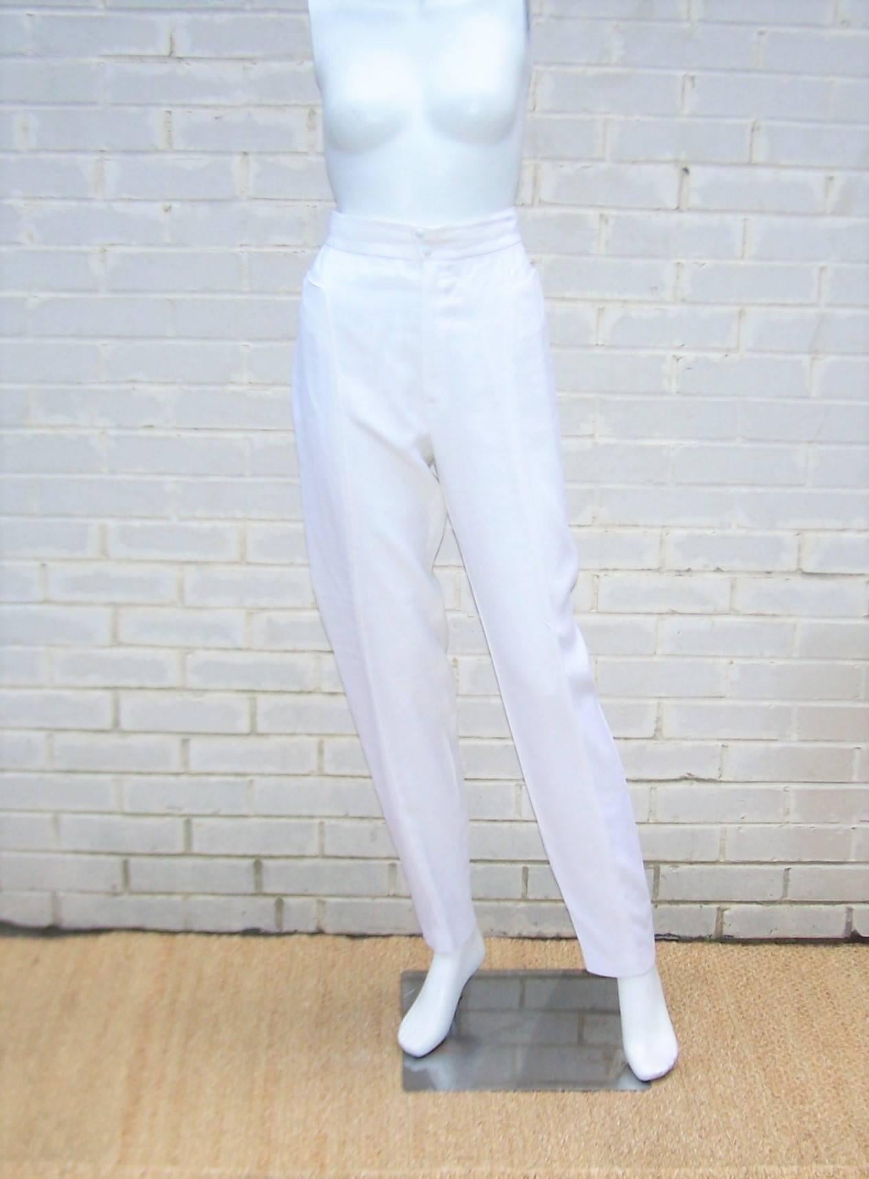 Women's Futuristic 1980's Thierry Mugler White & Purple Linen Pant Suit