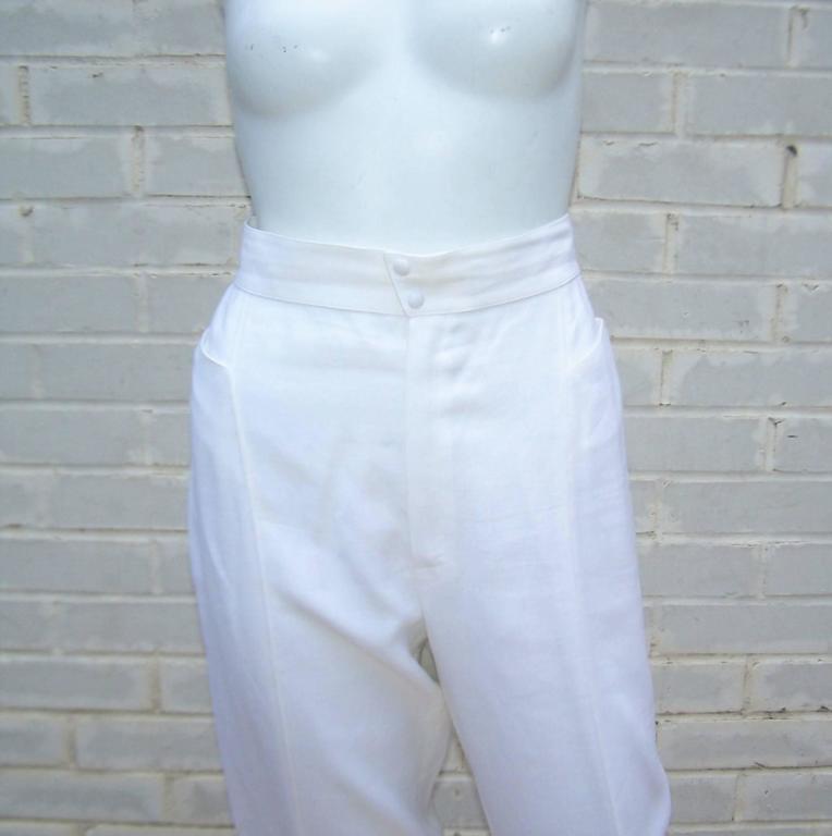 Futuristic 1980's Thierry Mugler White and Purple Linen Pant Suit For ...