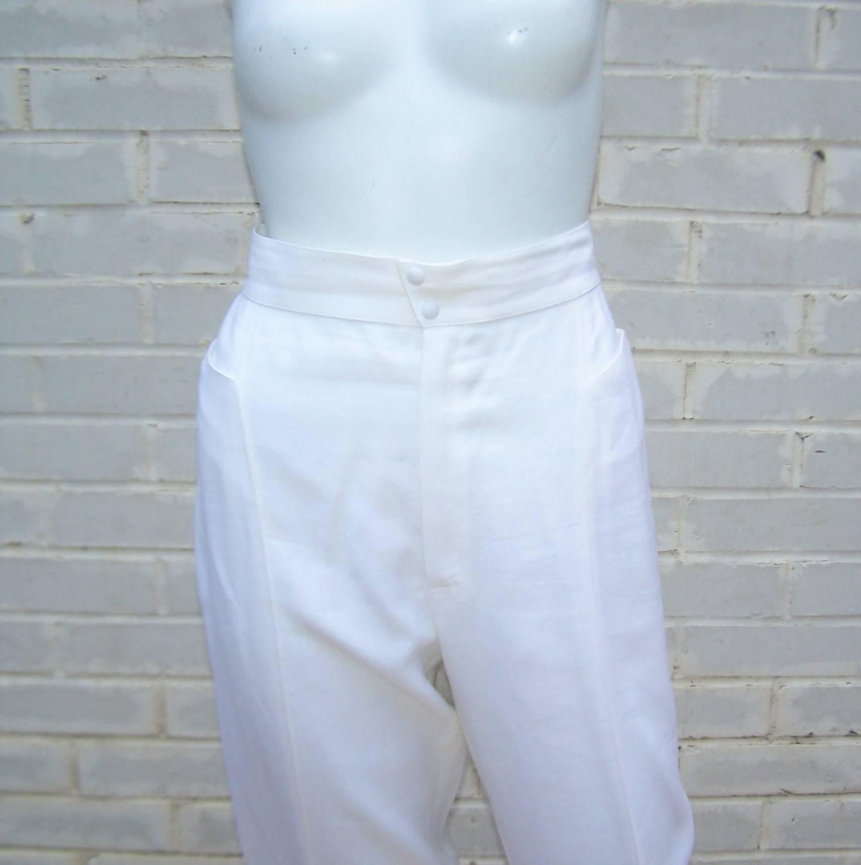 Futuristic 1980's Thierry Mugler White & Purple Linen Pant Suit 1