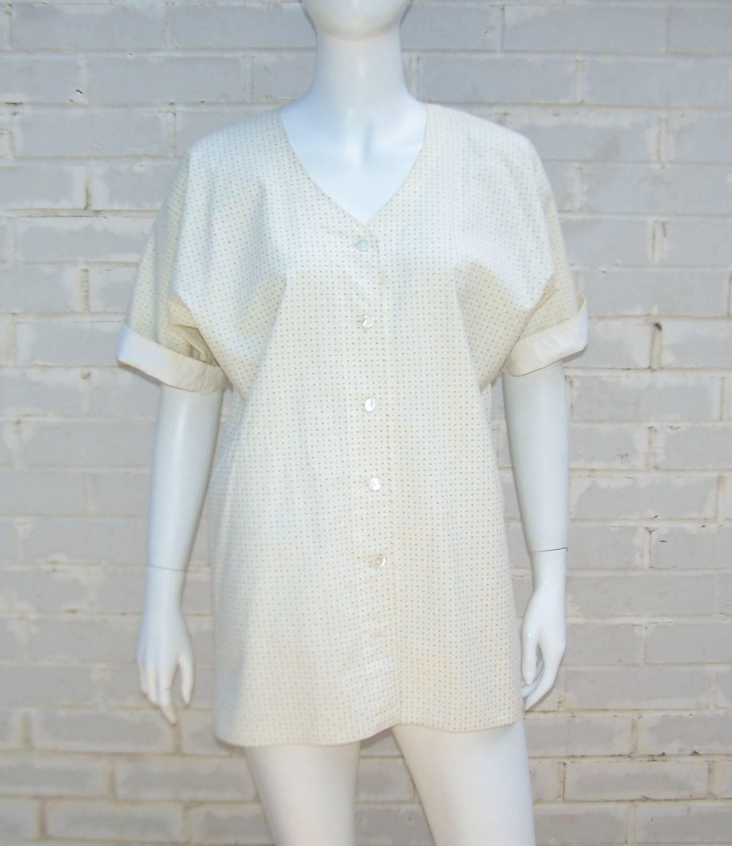 1980's Comfy Cotton Kenzo Two Piece Dress With Paper Bag Waist 2