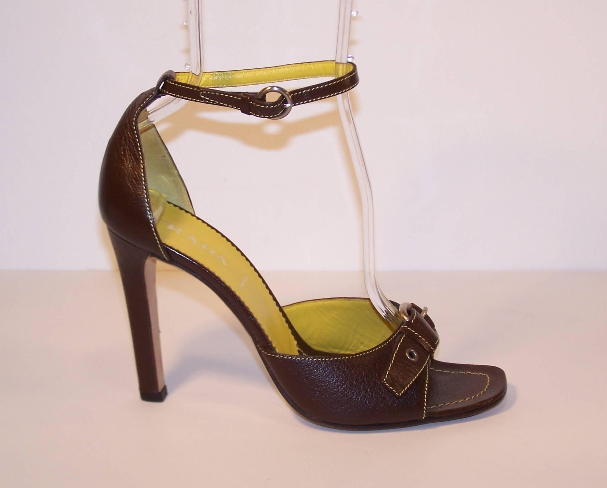 Prada Brown Leather Sandals With Ankle Straps & Buckles Sz 38 1