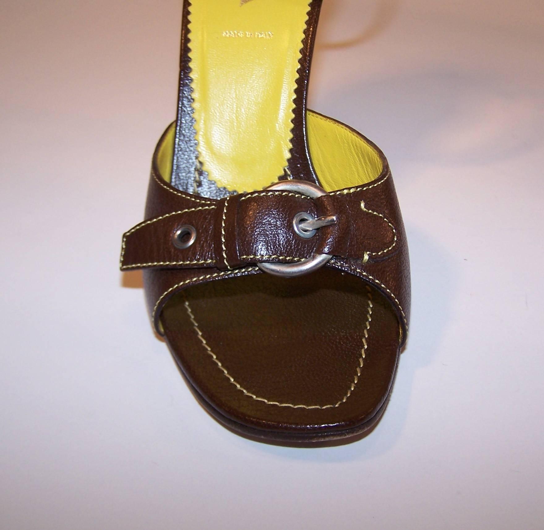 Prada Brown Leather Sandals With Ankle Straps & Buckles Sz 38 4