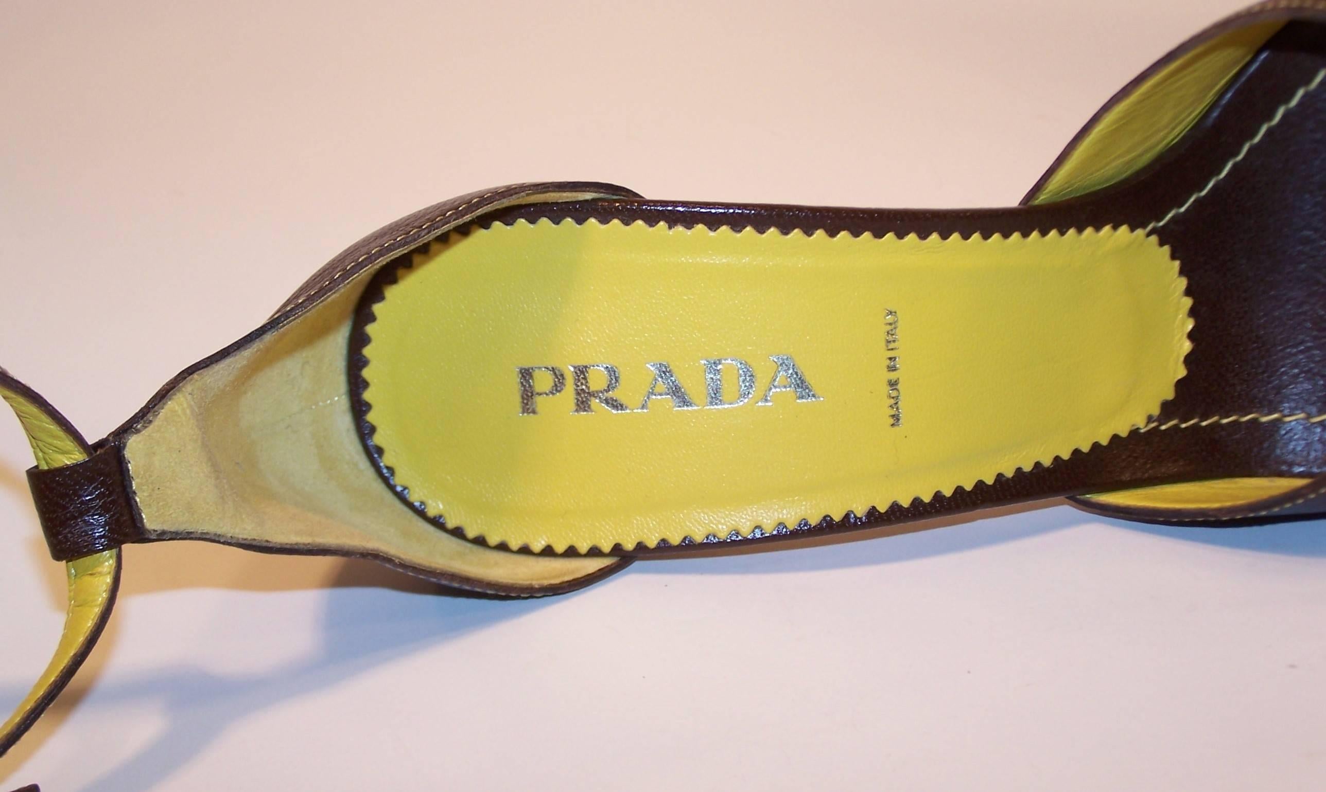 Prada Brown Leather Sandals With Ankle Straps & Buckles Sz 38 6