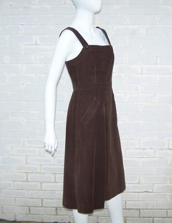 Adorable 1960's Courreges Brown Corduroy Jumper Dress For Sale at