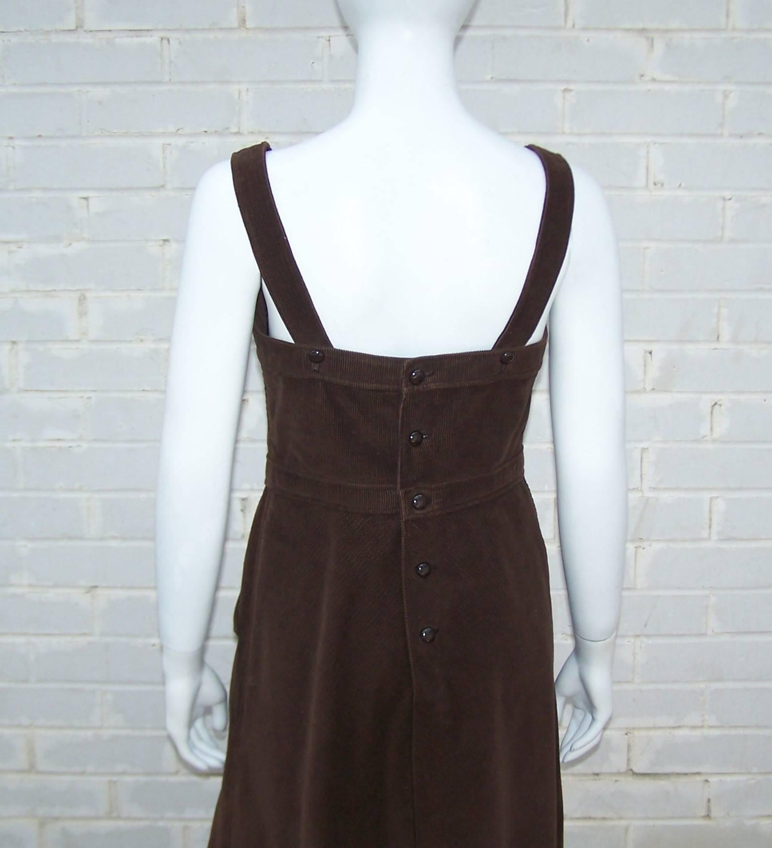 Adorable 1960's Courreges Brown Corduroy Jumper Dress 1