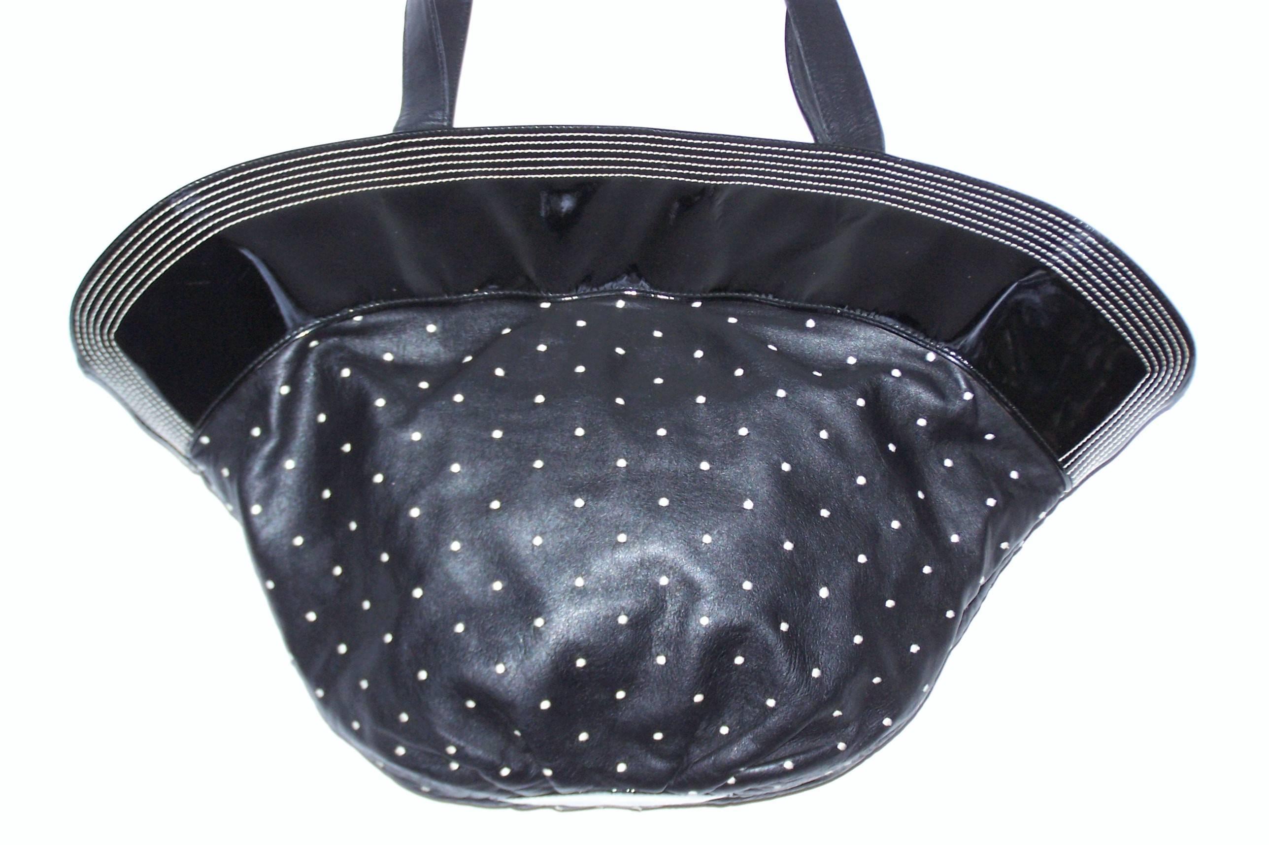 1980's Braccialini Black & White Polka Dot Patent Leather Handbag 1