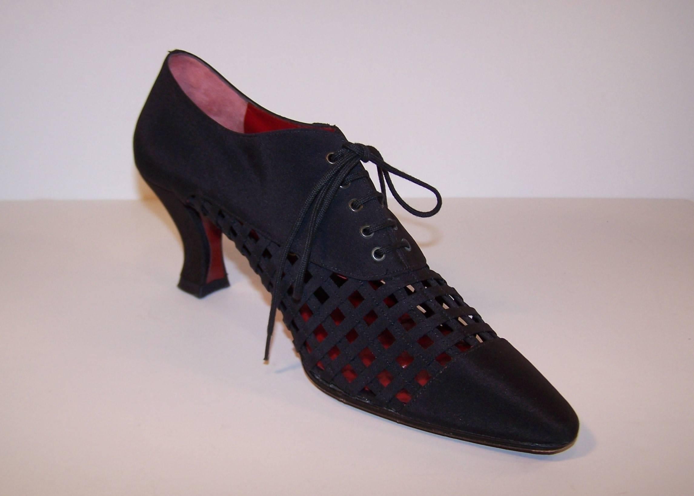 1980's Charles Jourdan Black Silk Oxford Style Cage Shoes 9AA 2