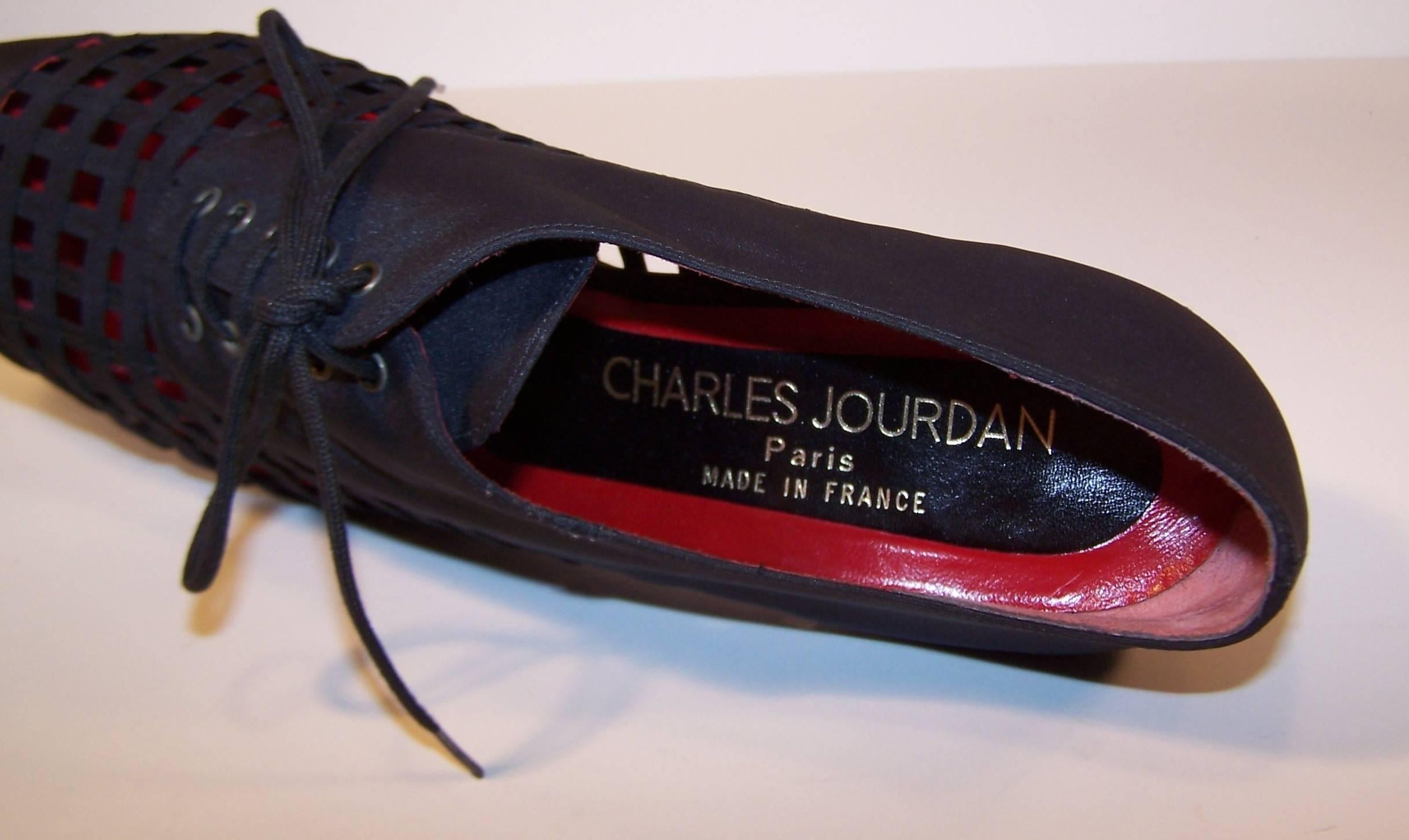 1980's Charles Jourdan Black Silk Oxford Style Cage Shoes 9AA 4