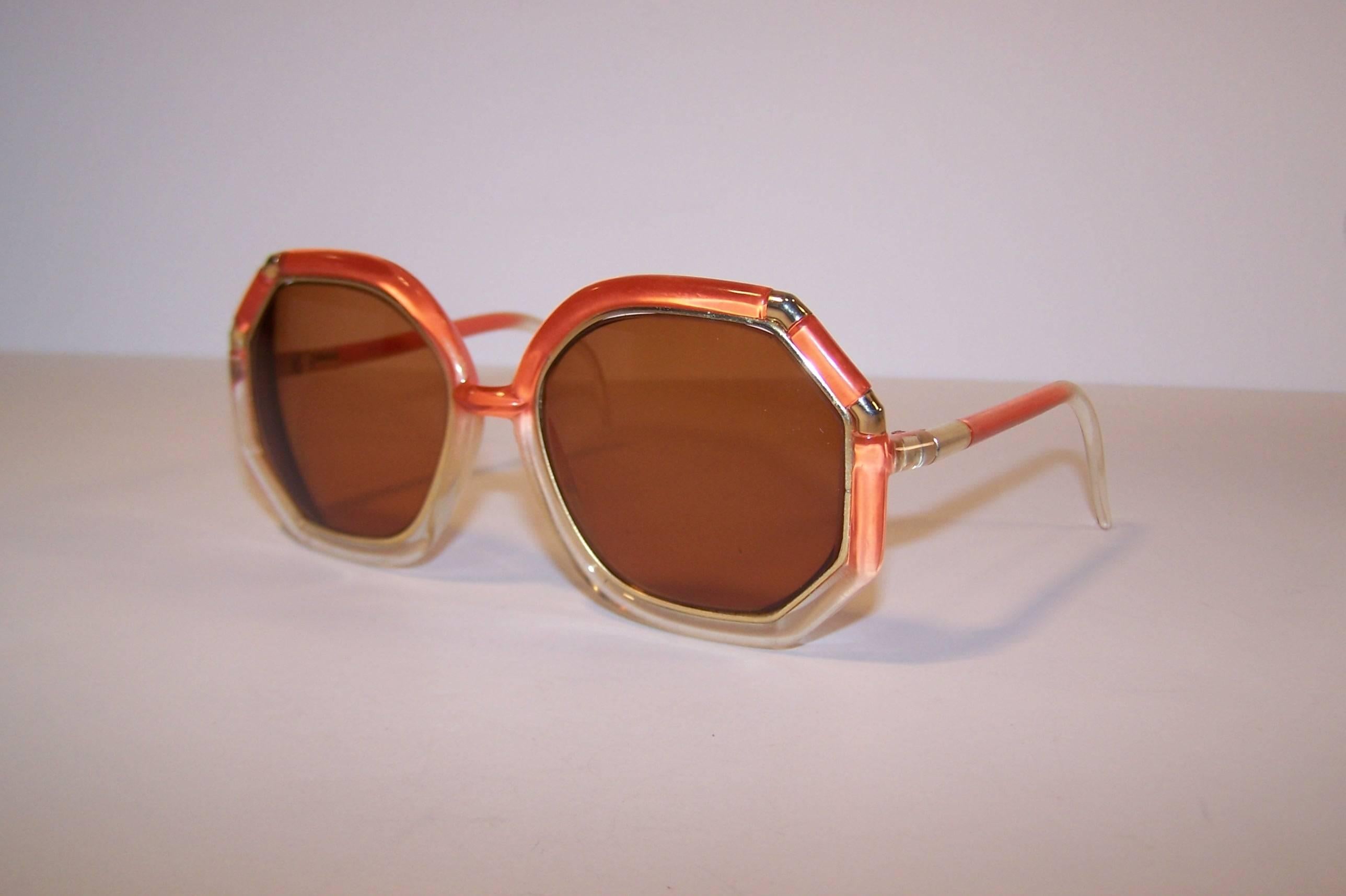 Women's Pop Mod 1970's Ted Lapidus Orange & Gold Sunglasses