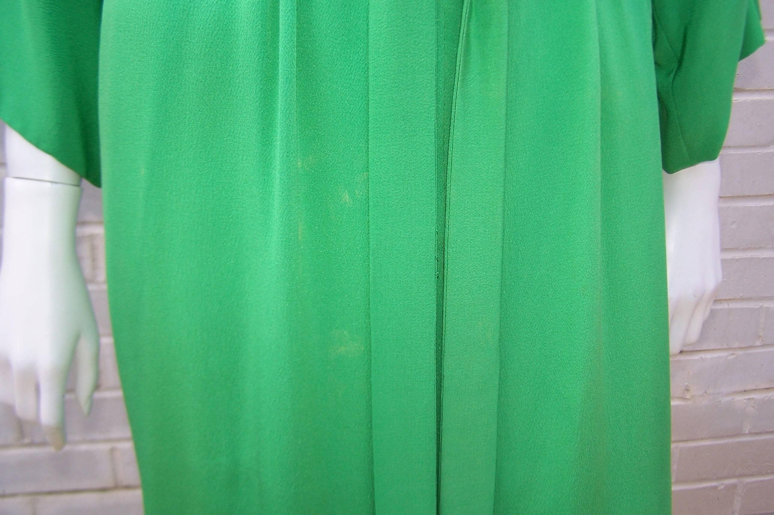 1960's Givenchy Gorgeous Green Silk Hooded Hostess Dress Robe 2