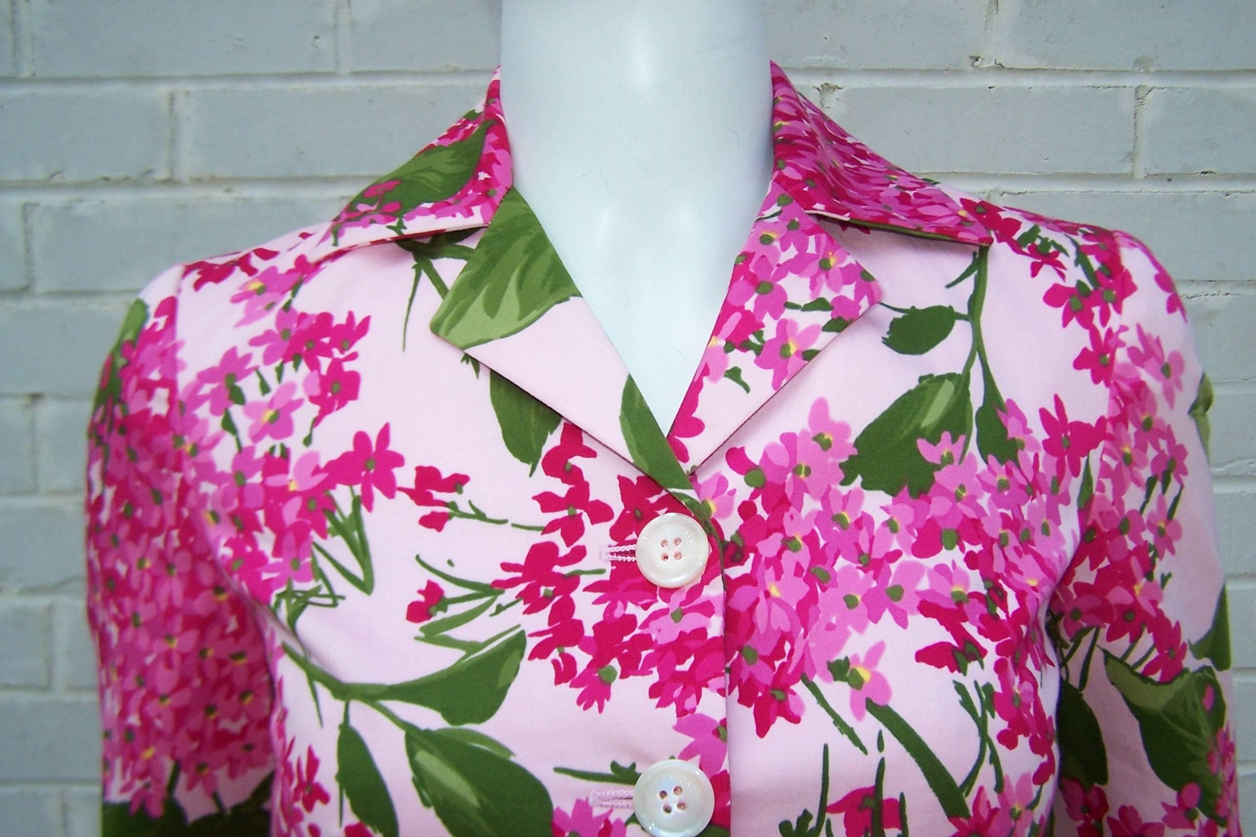 Pink Garden Bouquet 1990's Moschino Cotton Floral Print Jacket
